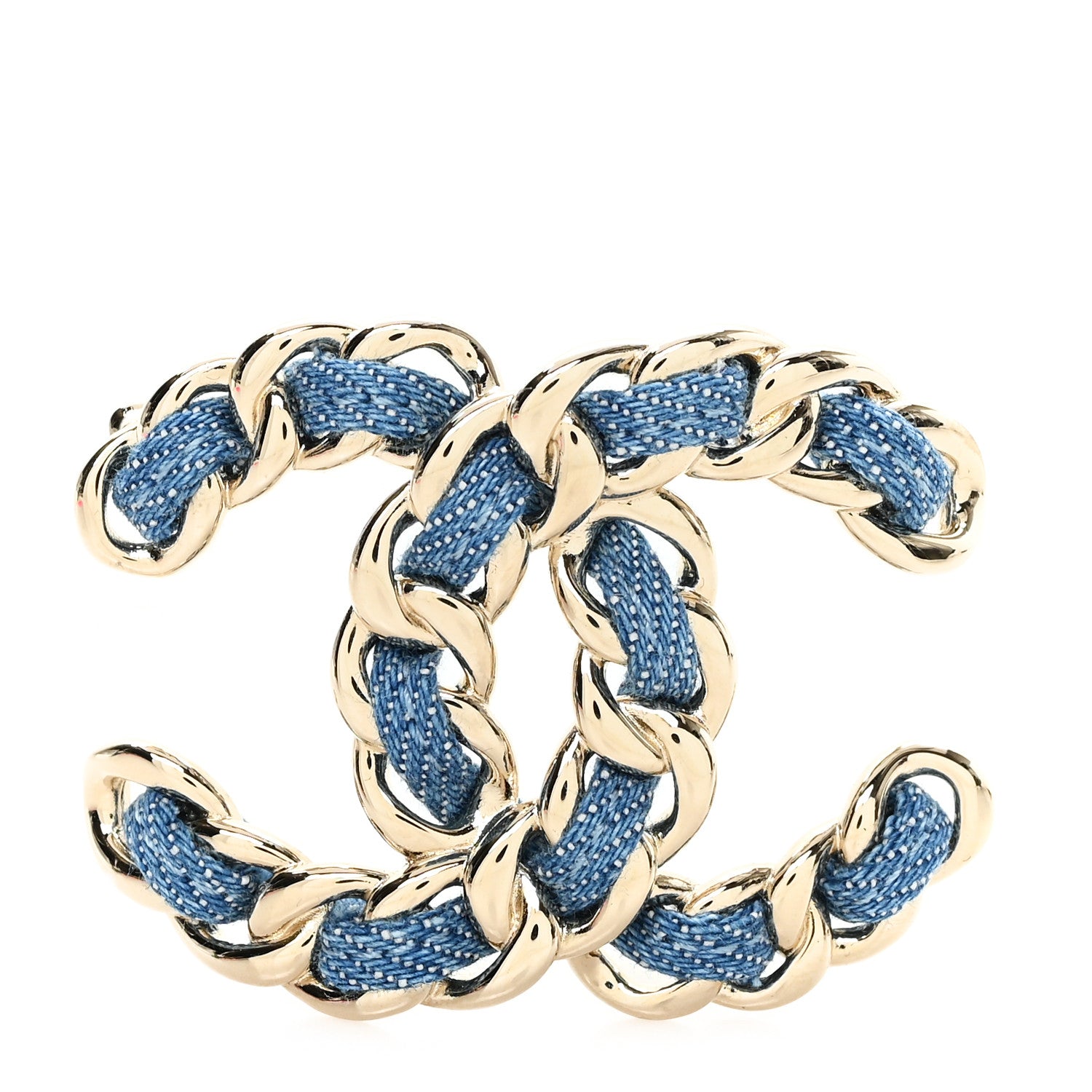 CHANEL デニム ブローチ ネイビー Chanel Metal Denim Braided CC Brooch Blue Gold 1774029 – FASHIONPHILE