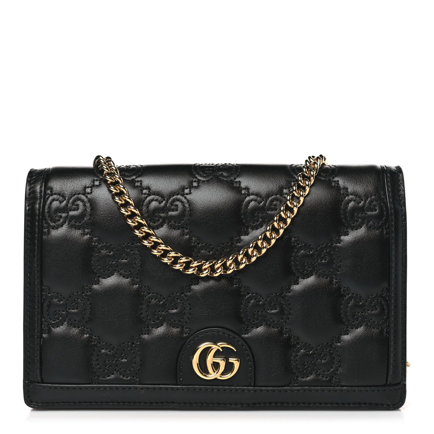 Calfskin GG Matelasse Chain Wallet Black