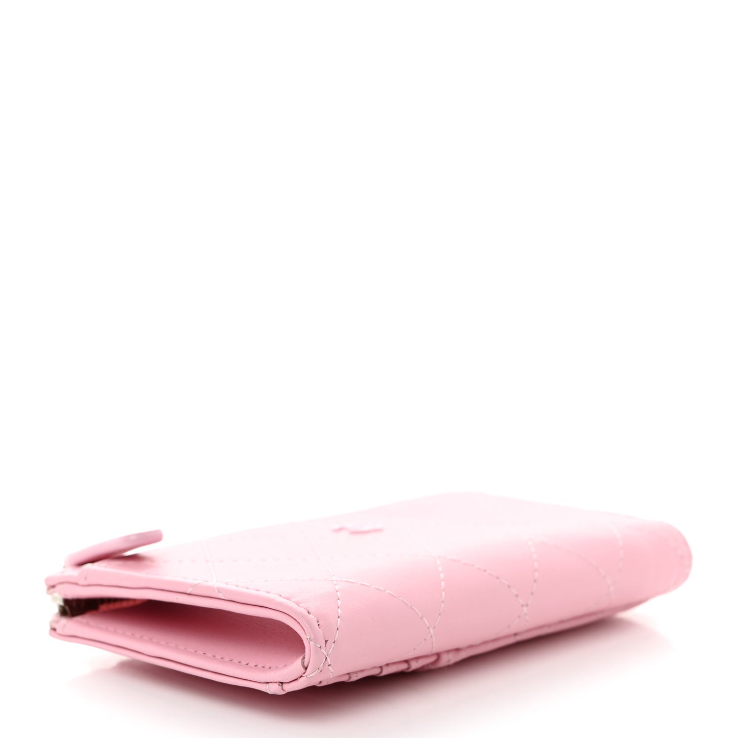 Lambskin Quilted Zip Card Holder Pink