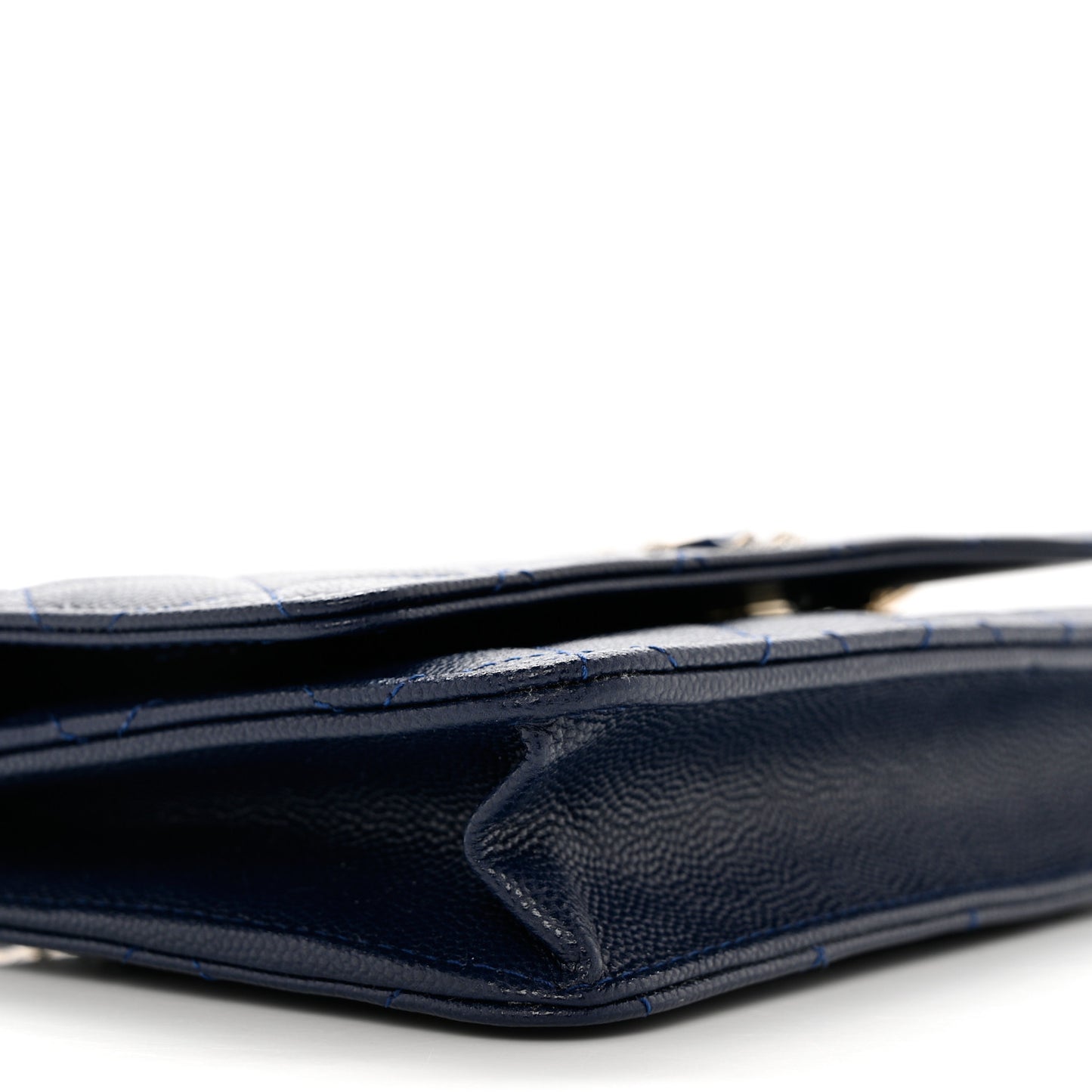 Caviar Quilted Crystal Enamel CC Wallet On Chain WOC Navy