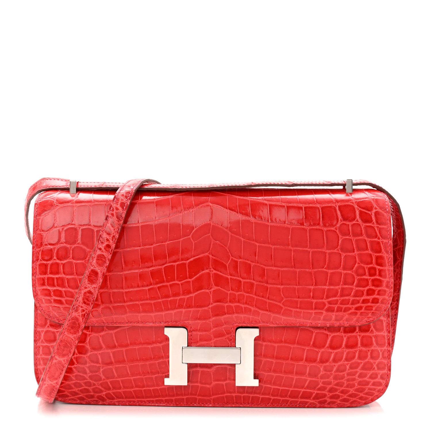 Hermes Shiny Niloticus Crocodile Constance Elan 25 Rouge Casaque