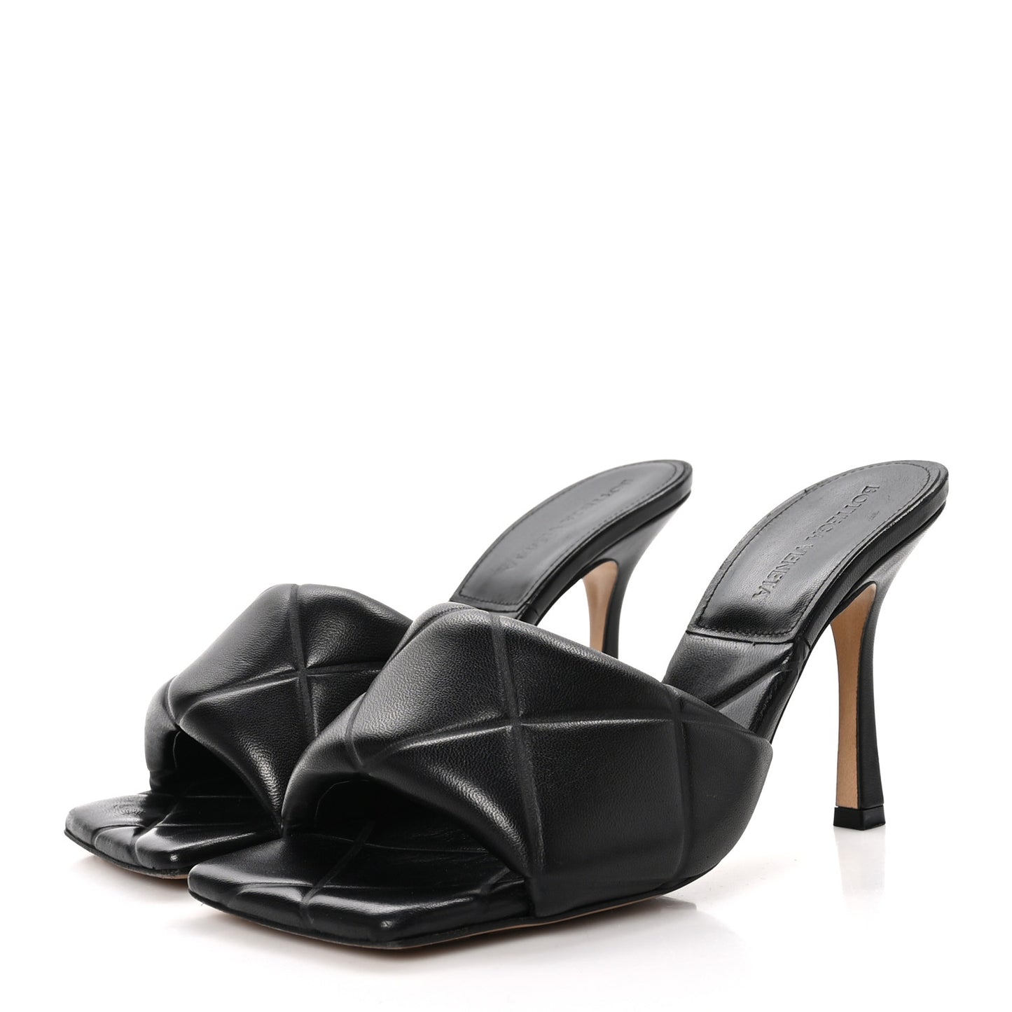 Nappa Quilted Rubber Lido Mule Sandals 38 Black