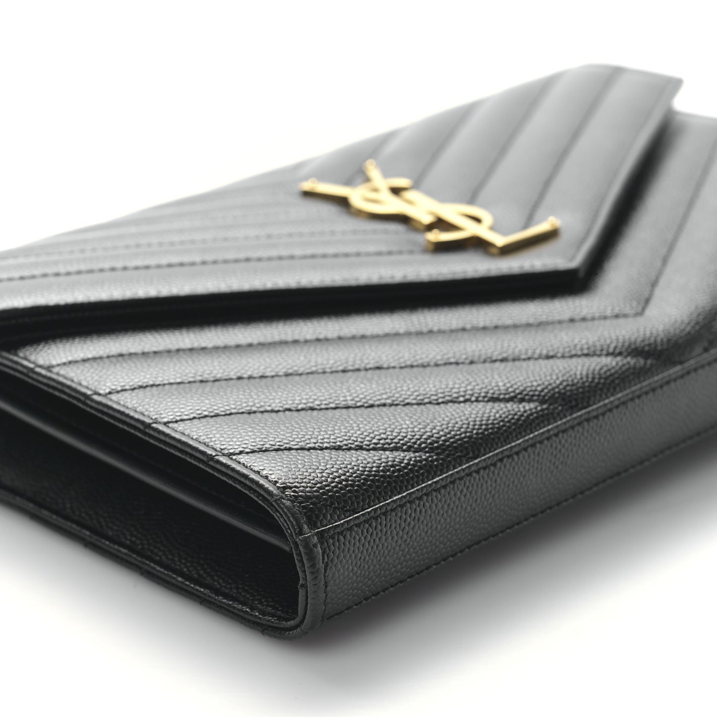 Grain De Poudre Matelasse Chevron Monogram Envelope Chain Wallet Black