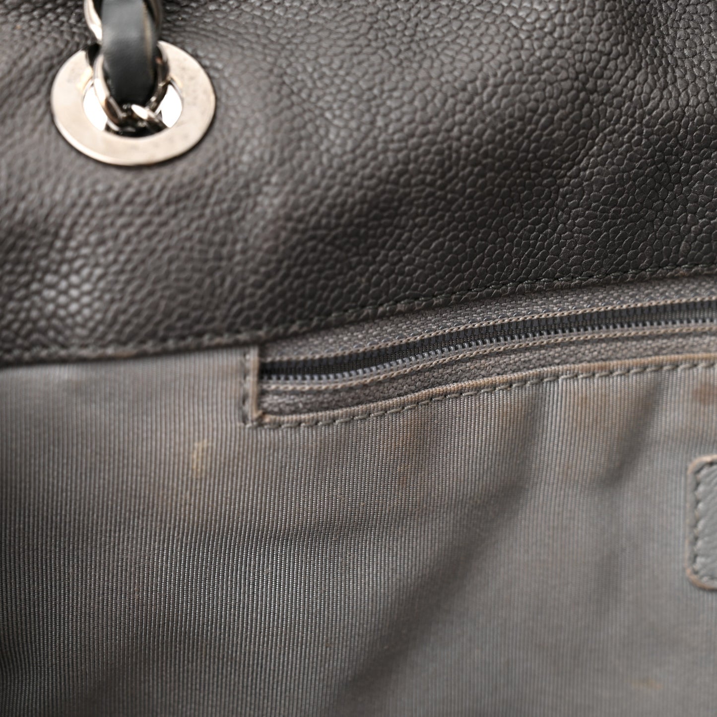 Caviar Quilted Large French Riviera Flap Dark Grey