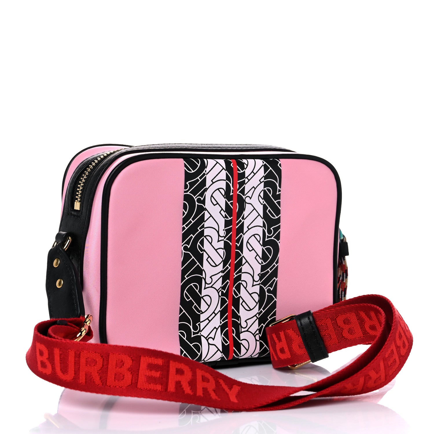 Burberry E-Canvas Monogram Stripe Crossbody Bag Pink 3 of 10