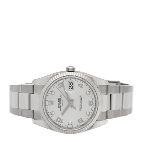 Stainless Steel 18K White Gold Diamond 34mm Oyster Perpetual Date Watch Silver 115234