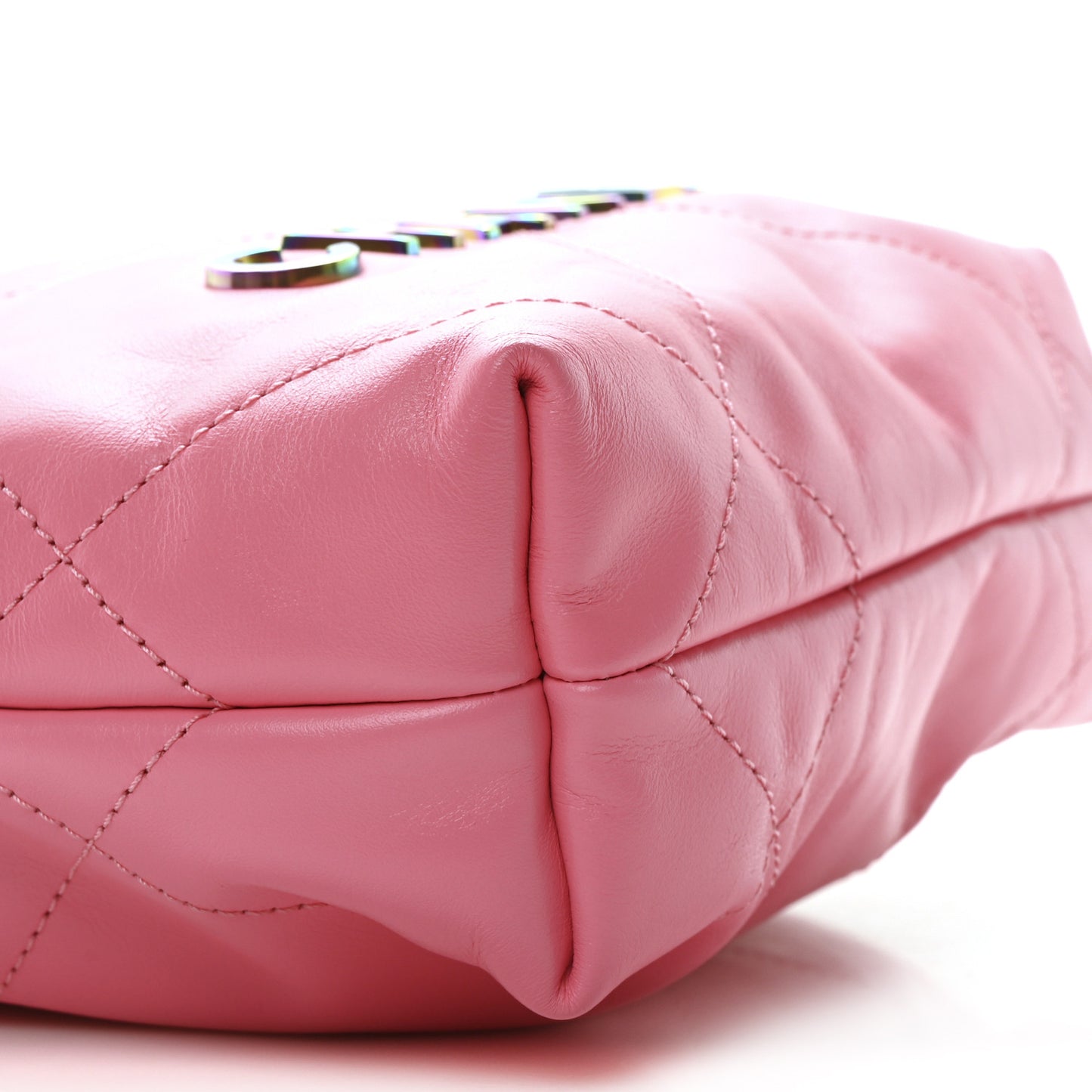 Shiny Calfskin Quilted Rainbow Metal Mini Chanel 22 Coral Pink