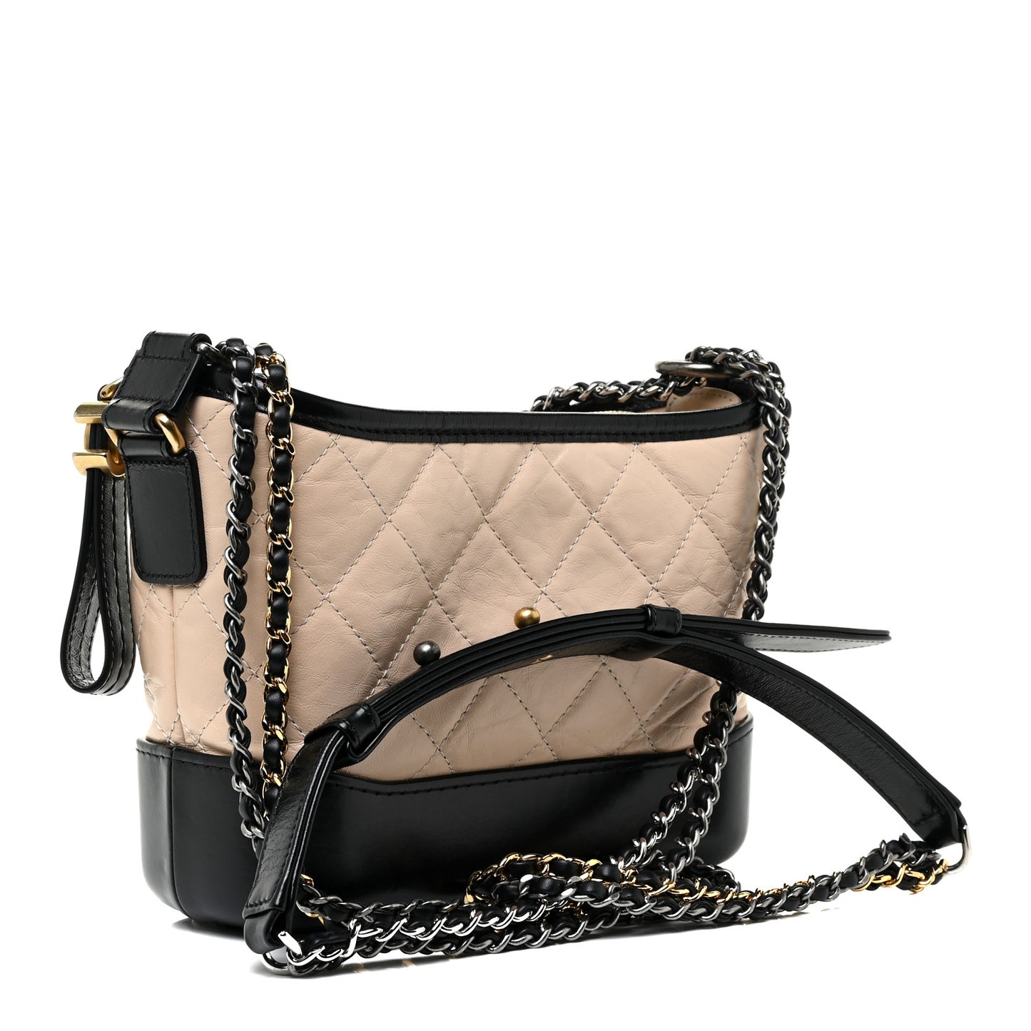 Aged Calfskin Quilted Small Gabrielle Hobo Beige Black