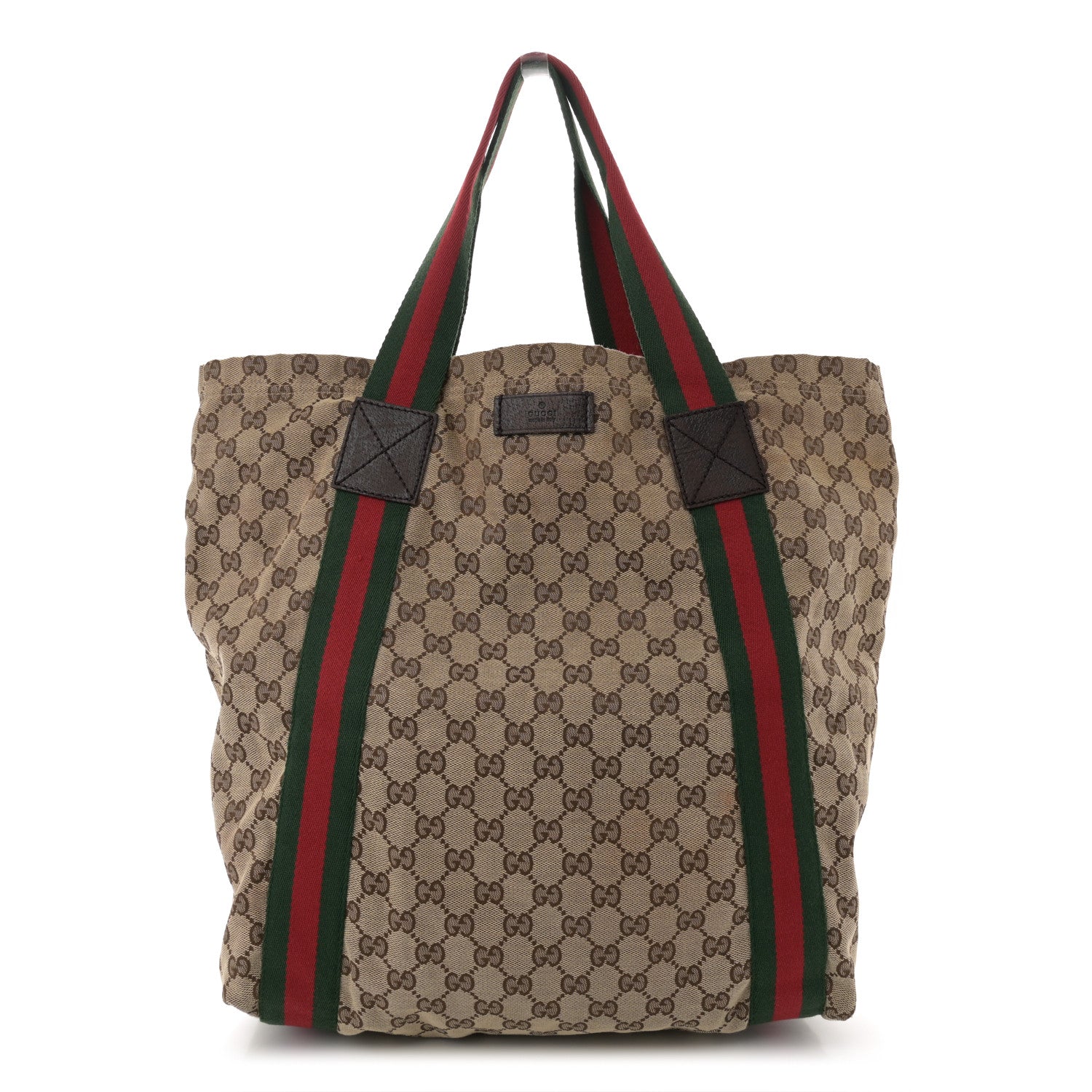 Gucci GG Monogram Medium Web Handle Vertical Tote Bag Dark Brown