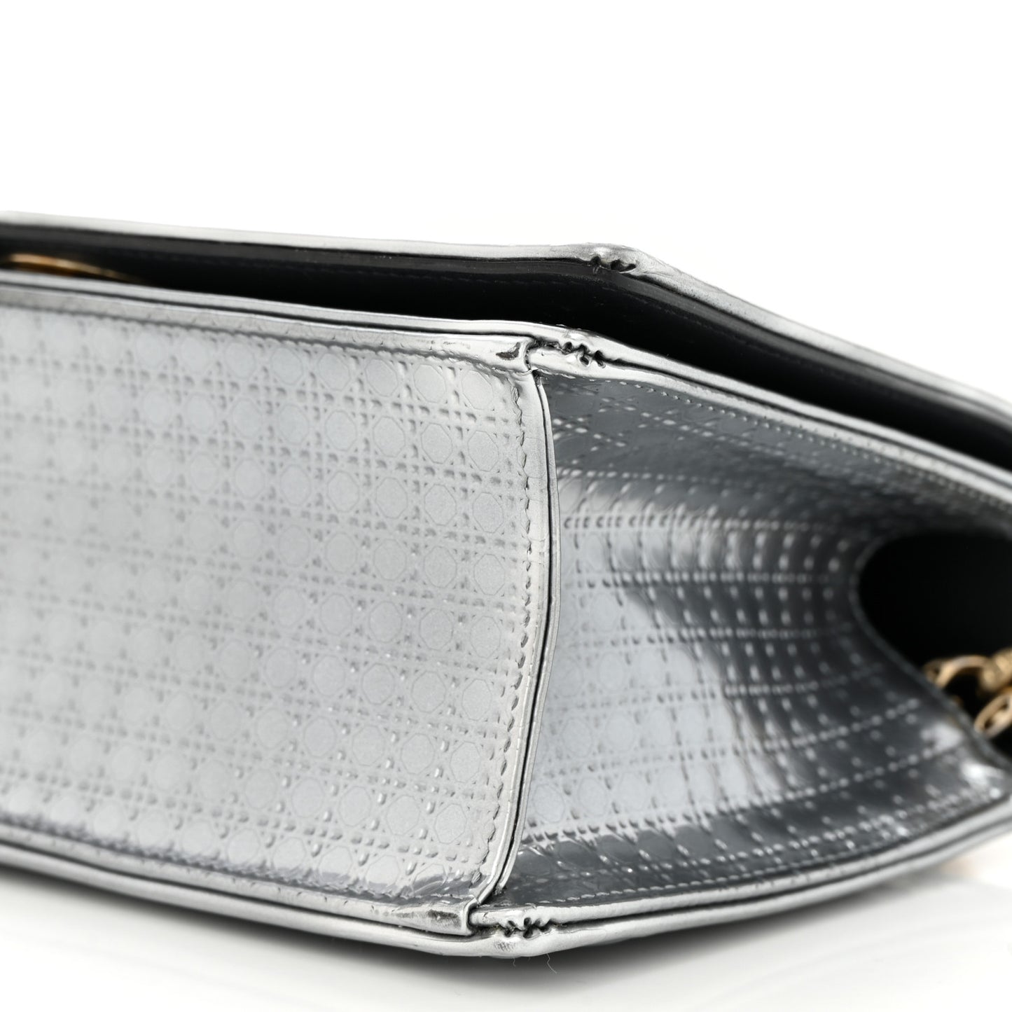 Metallic Patent Micro-Cannage Small Diorama Flap Bag Silver
