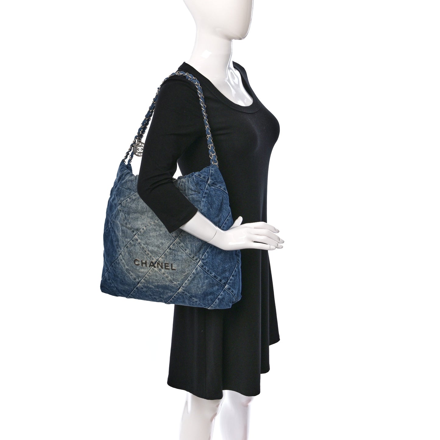 Denim Quilted Chanel 22 Blue