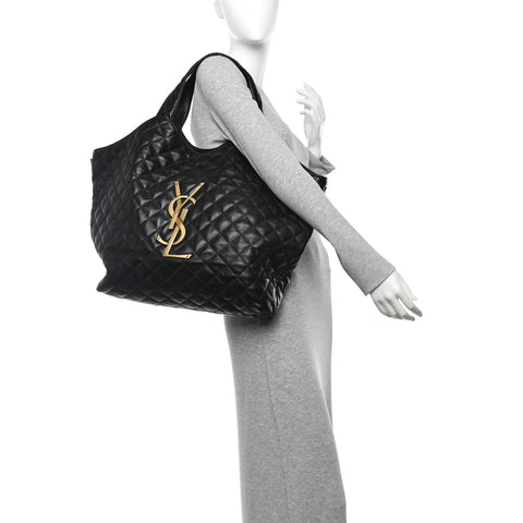 Lambskin Quilted Maxi Icare Shopping Tote Black