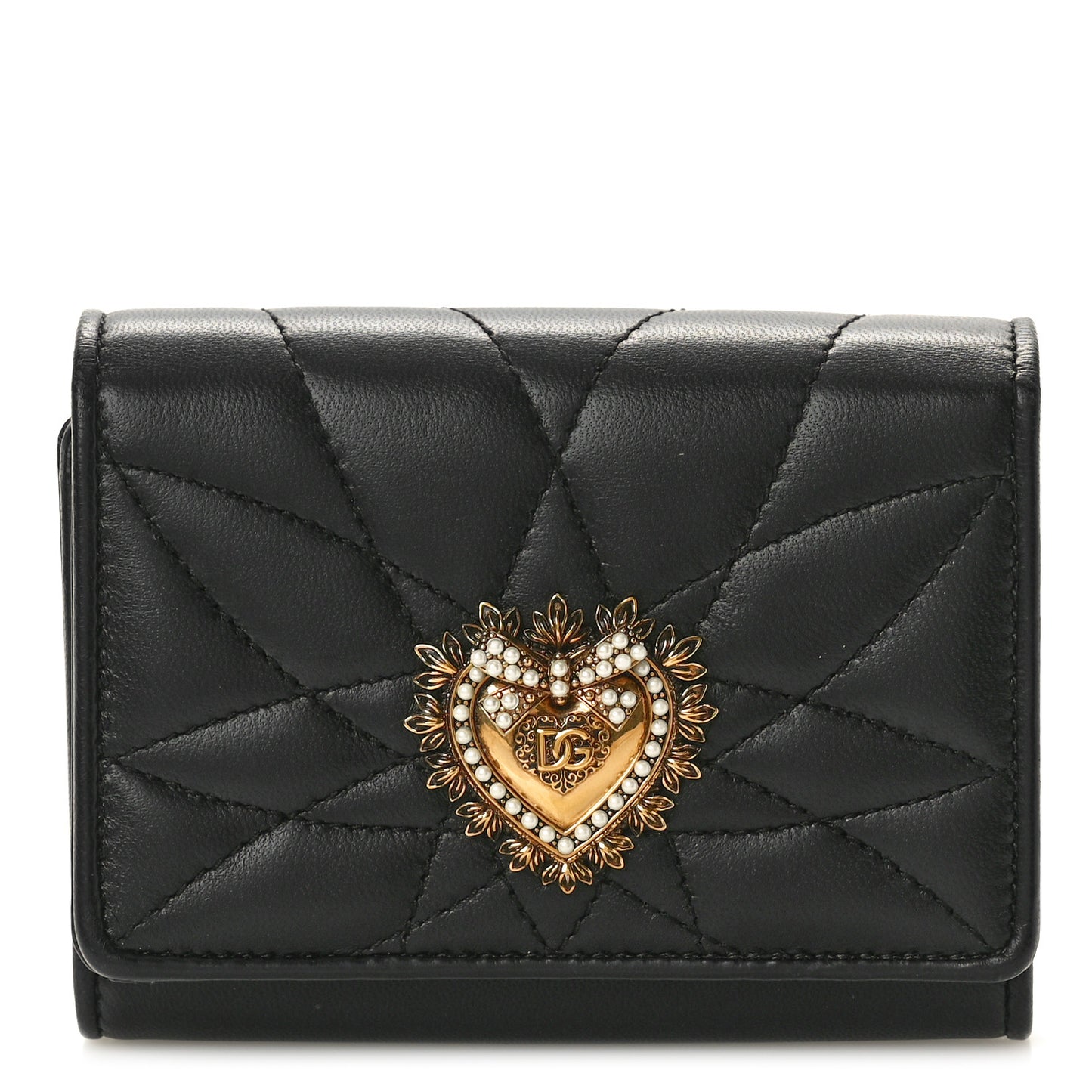 DOLCE GABBANA Nappa Quilted Small Devotion Continental Wallet Black