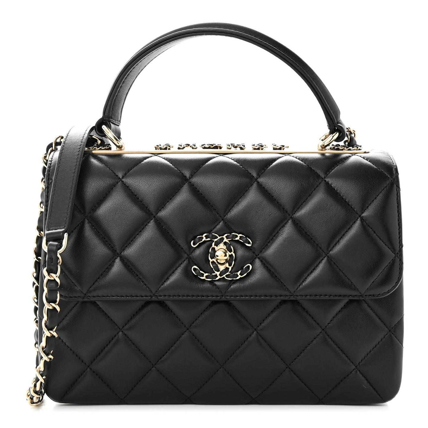 Lambskin Quilted Small Trendy CC Chain Dual Handle Flap Bag Black