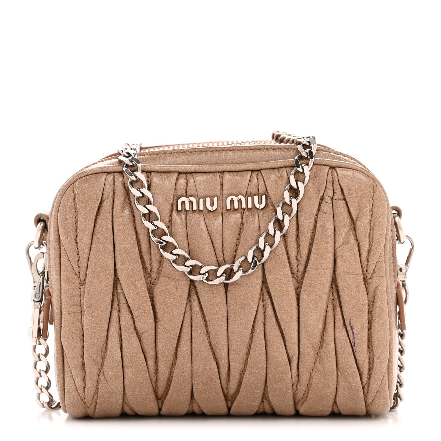 Miu Miu Vitello Lux Matelasse Double Zip Chain Crossbody Bag