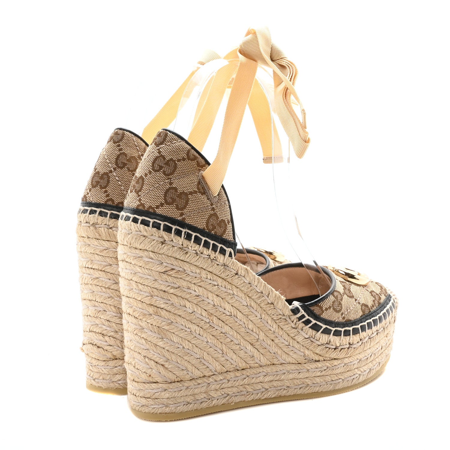 Gucci Monogram Matelasse GG Marmont Ankle Wrap Platform 35/120mm Espadrille Wedges 35.5  35.5 Beige Ebony Black Sand Storm 5 of 10
