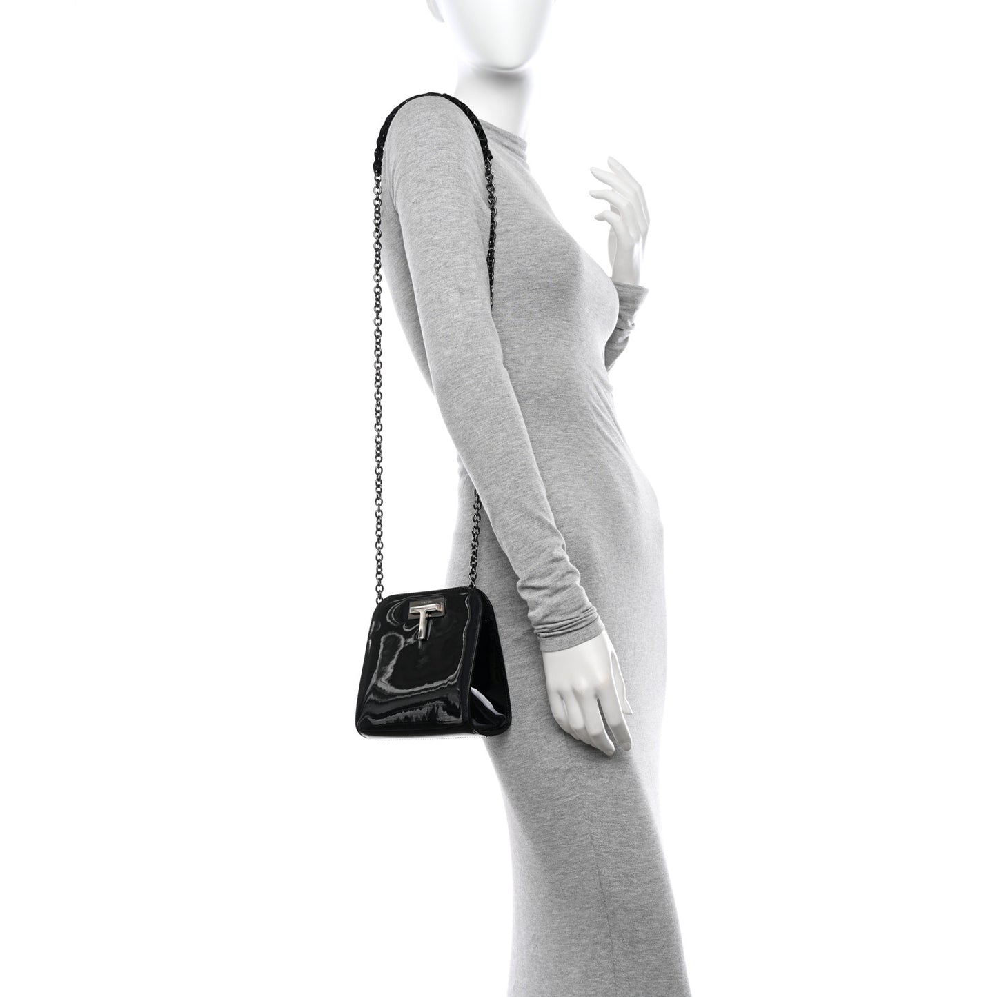 Patent Cosmo T Lock Chain Bag Black