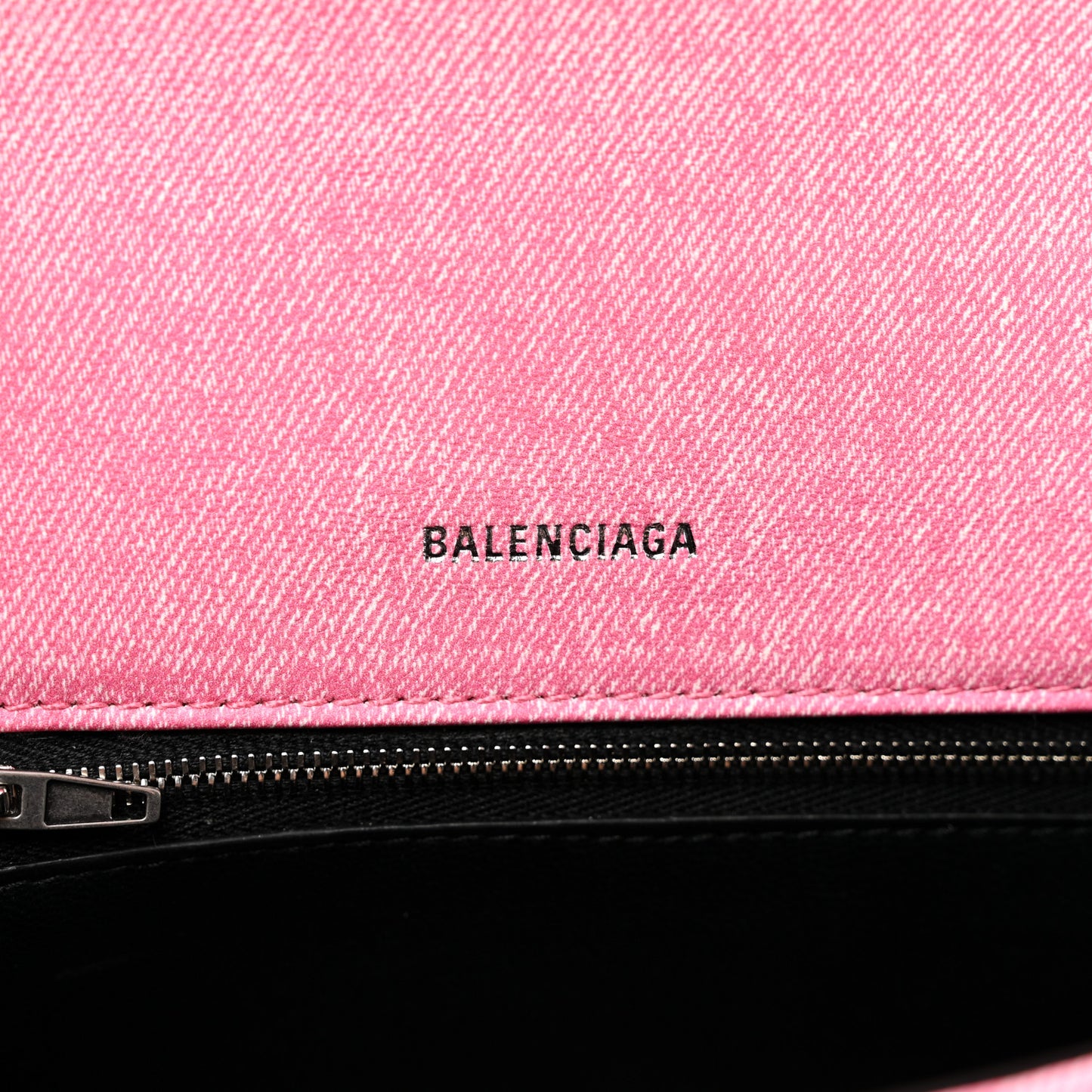 Nappa Denim Printed Small Hourglass Top Handle Bag Denim Pink
