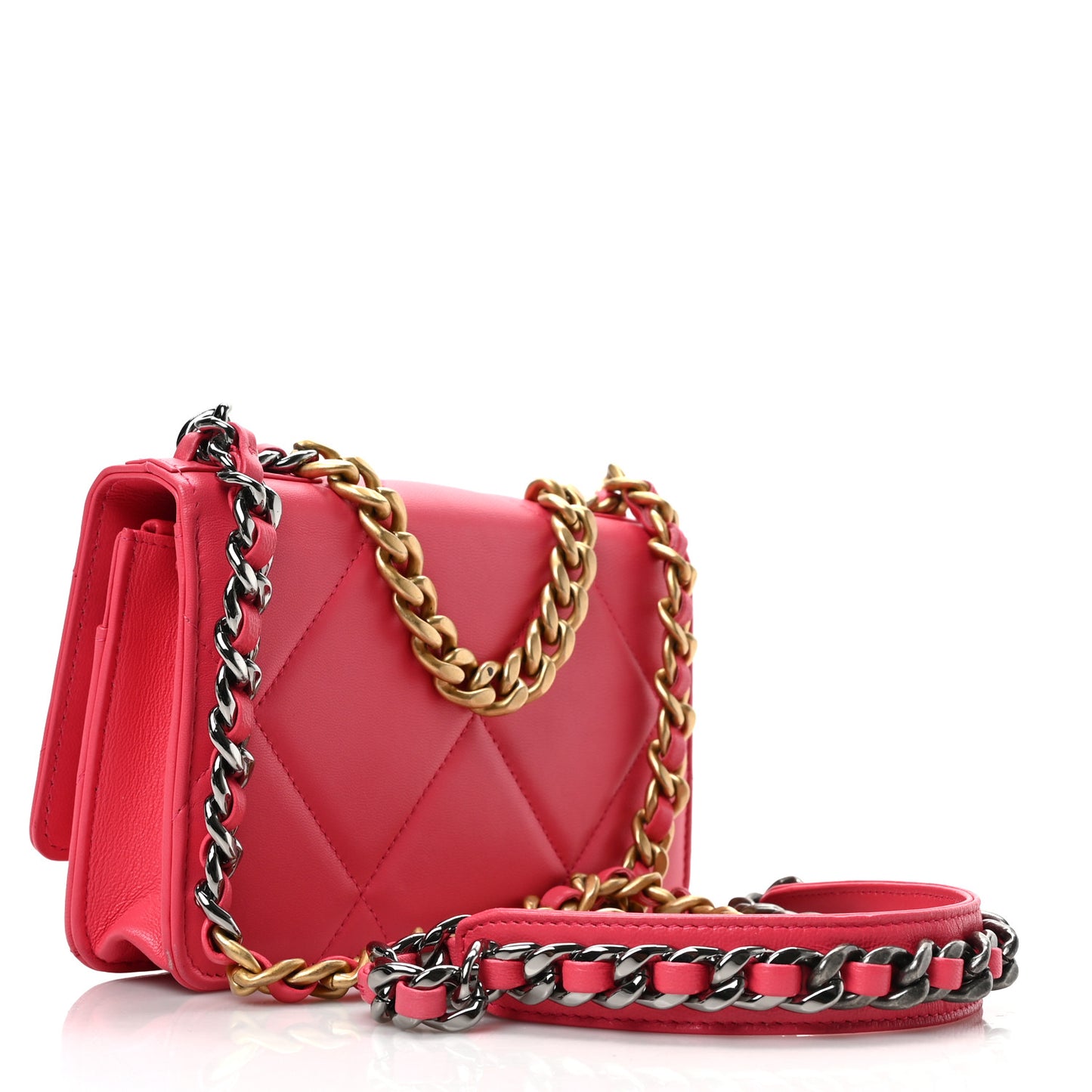 Lambskin Quilted Chanel 19 Wallet On Chain WOC Dark Pink