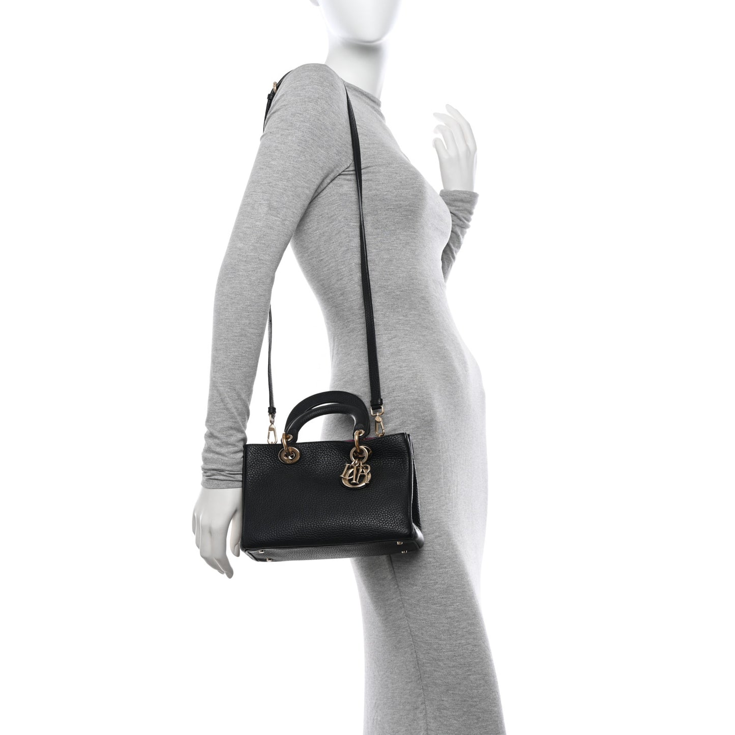 CHRISTIAN DIOR Bullcalf Small Diorissimo Tote Black Rose Indien