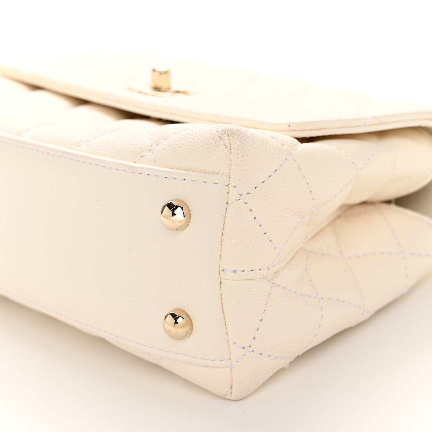 Caviar Quilted Mini Coco Handle Flap White
