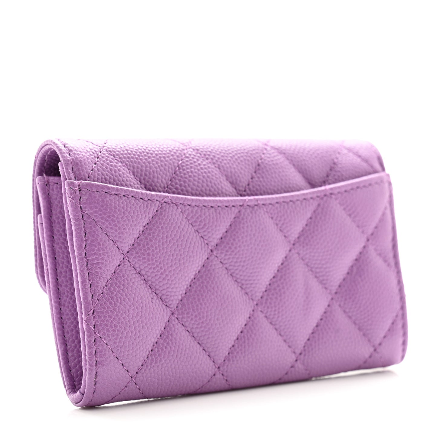 Caviar Quilted Flap Card Holder Wallet Purple