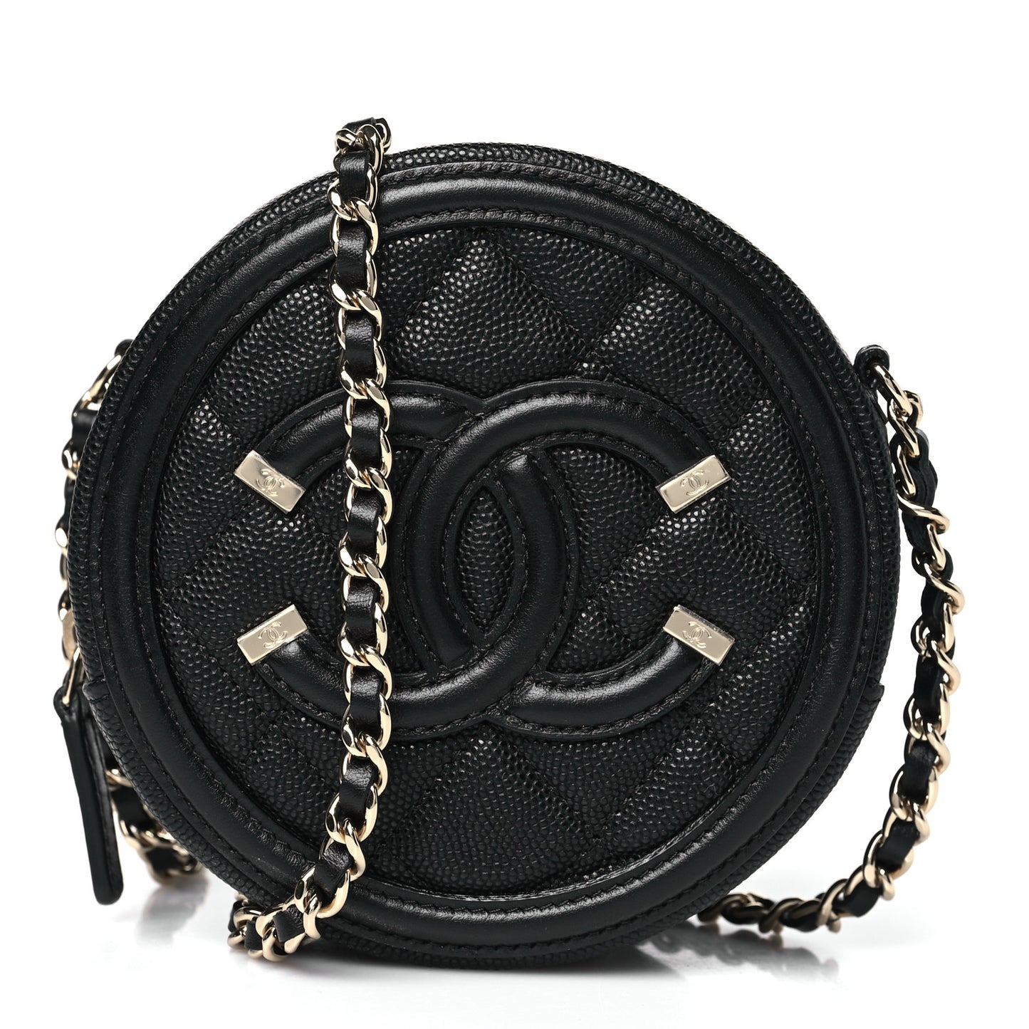 Caviar Quilted Round Filigree Crossbody Black