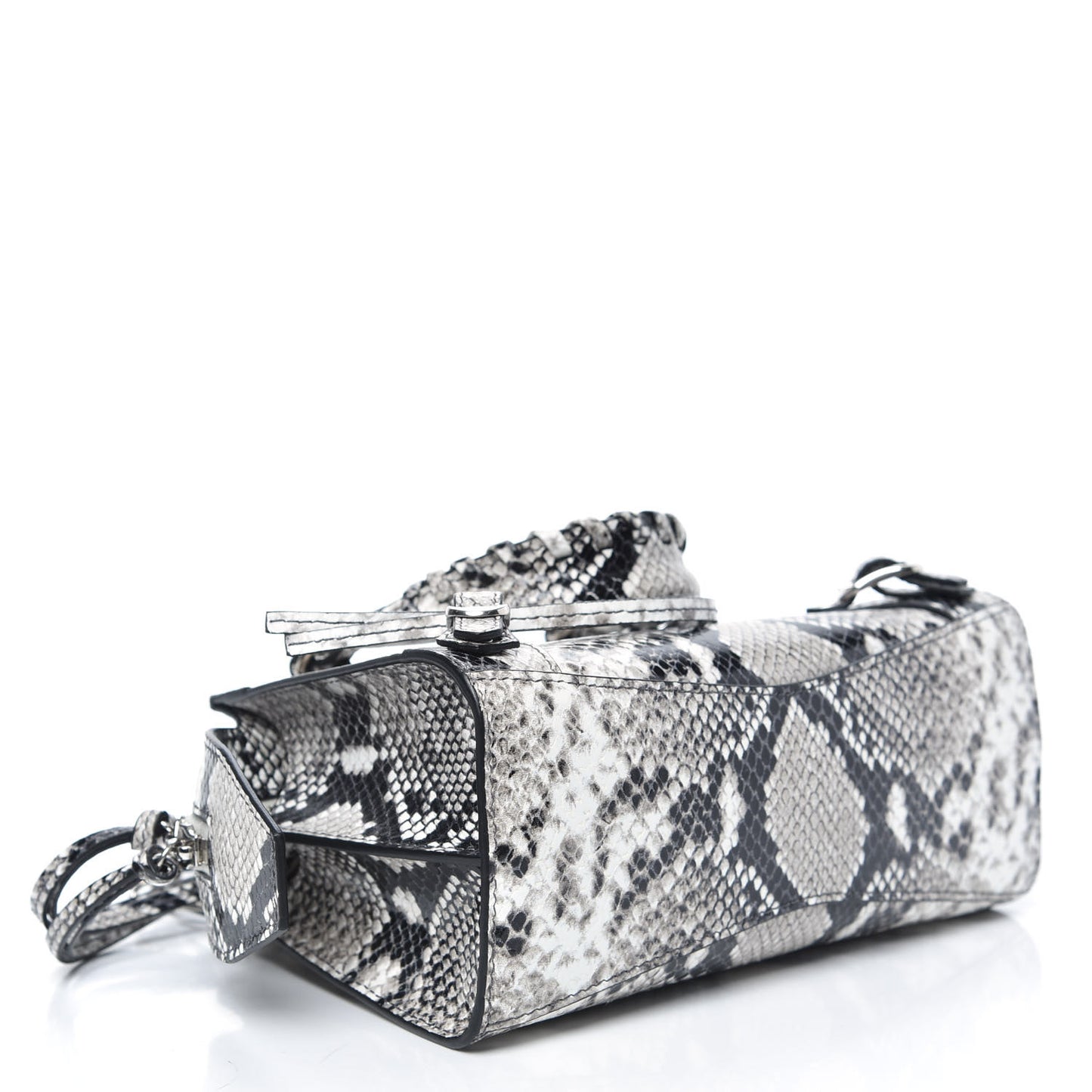 Grained Calfskin Snake Effect Neo Classic Silver Hardware Mini City Black White