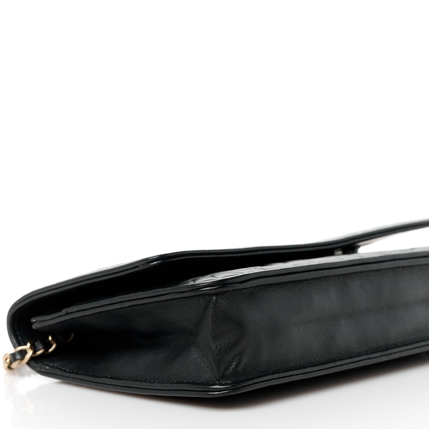 Lambskin Camellia Embossed Wallet on Chain WOC Black