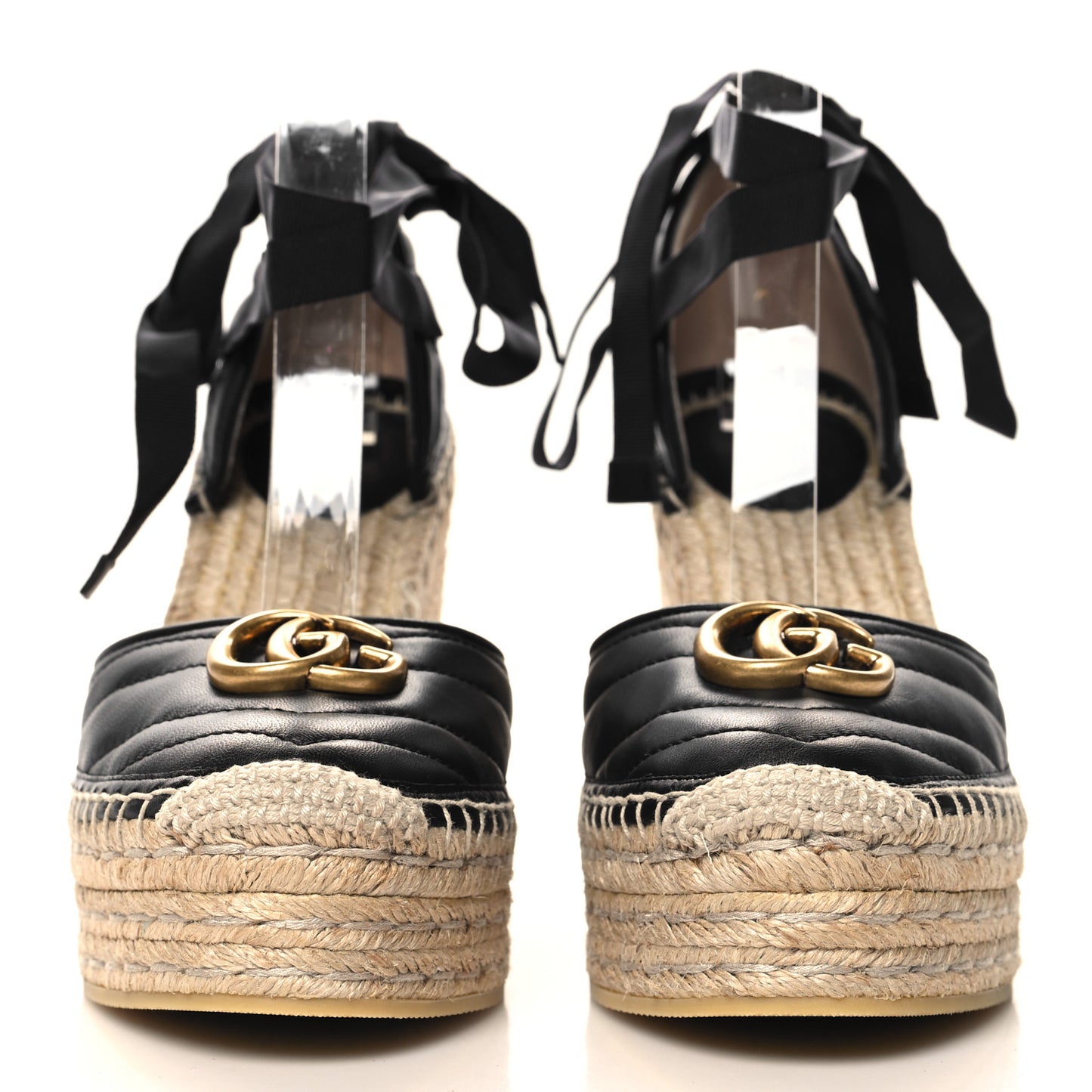 Nappa Matelasse GG Marmont Ankle Wrap Platform 35/120mm Espadrille Wedges 40.5 Black