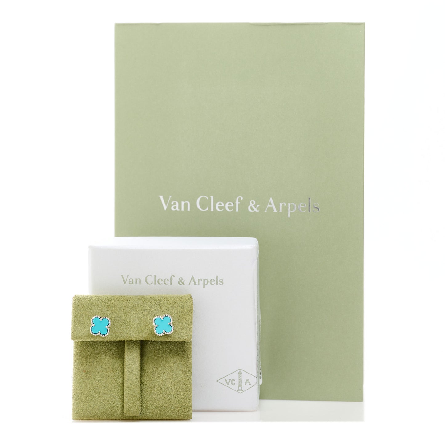 VAN CLEEF & ARPELS 18K White Gold Turquoise Sweet Alhambra Earrings