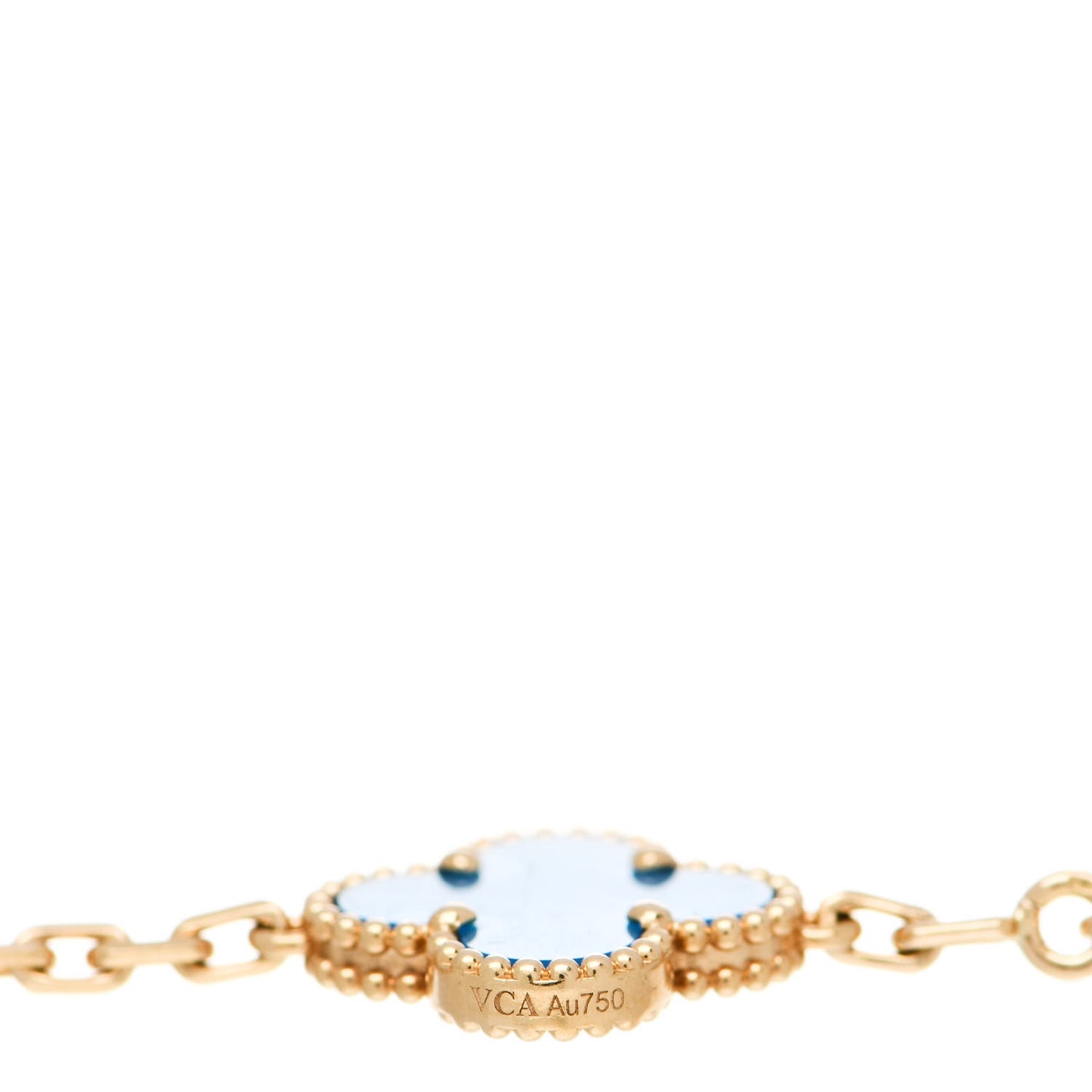 18K Yellow Gold Blue Agate 5 Motifs Vintage Alhambra Bracelet