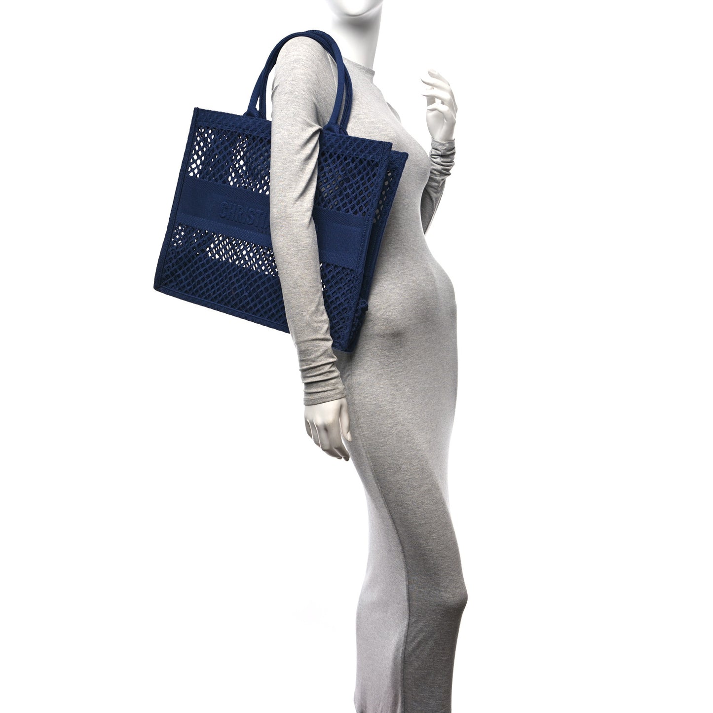 Mesh Embroidered Large Book Tote Navy Blue