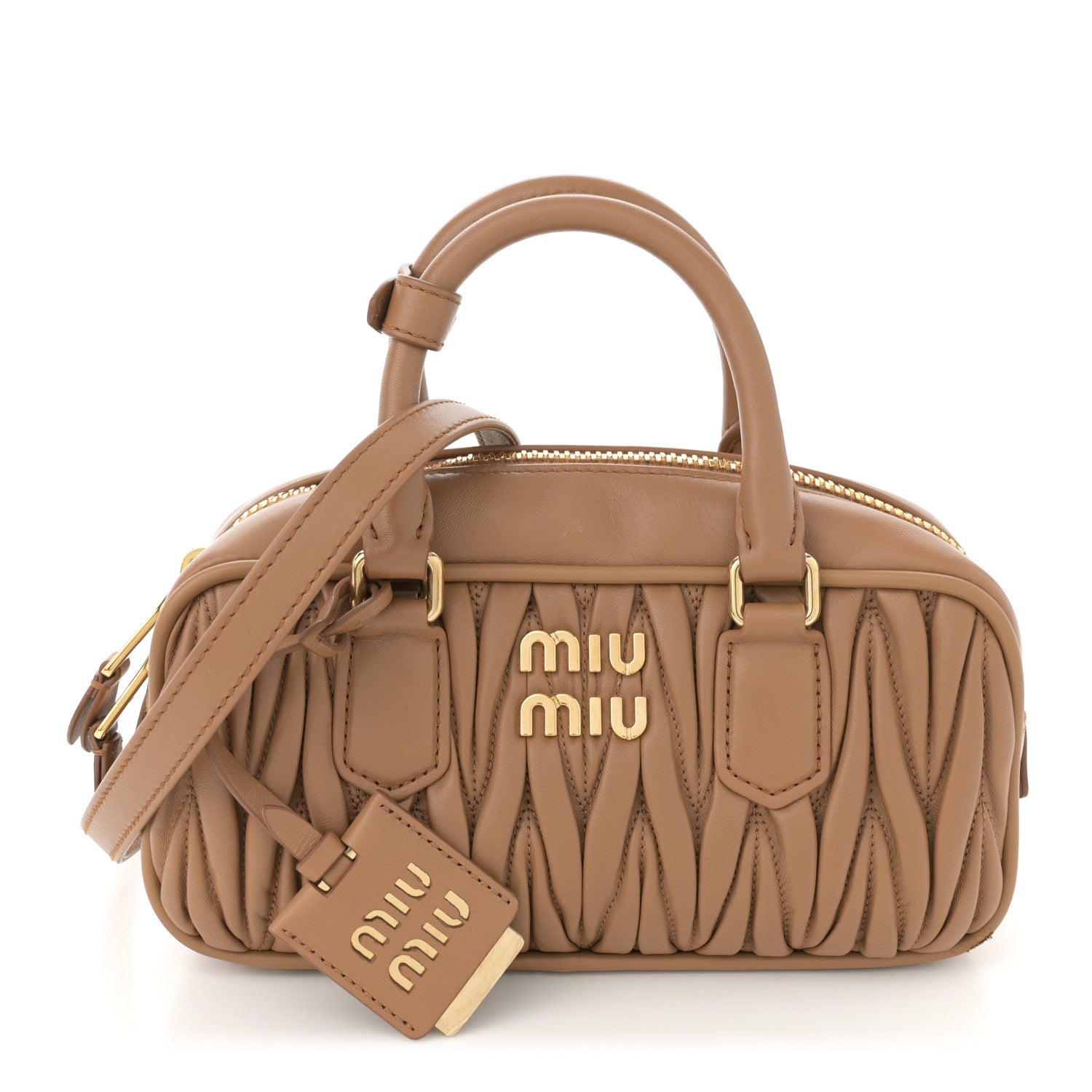 Miu Miu Nappa Matelasse Regular Arcadie Top Handle Bag Caramel