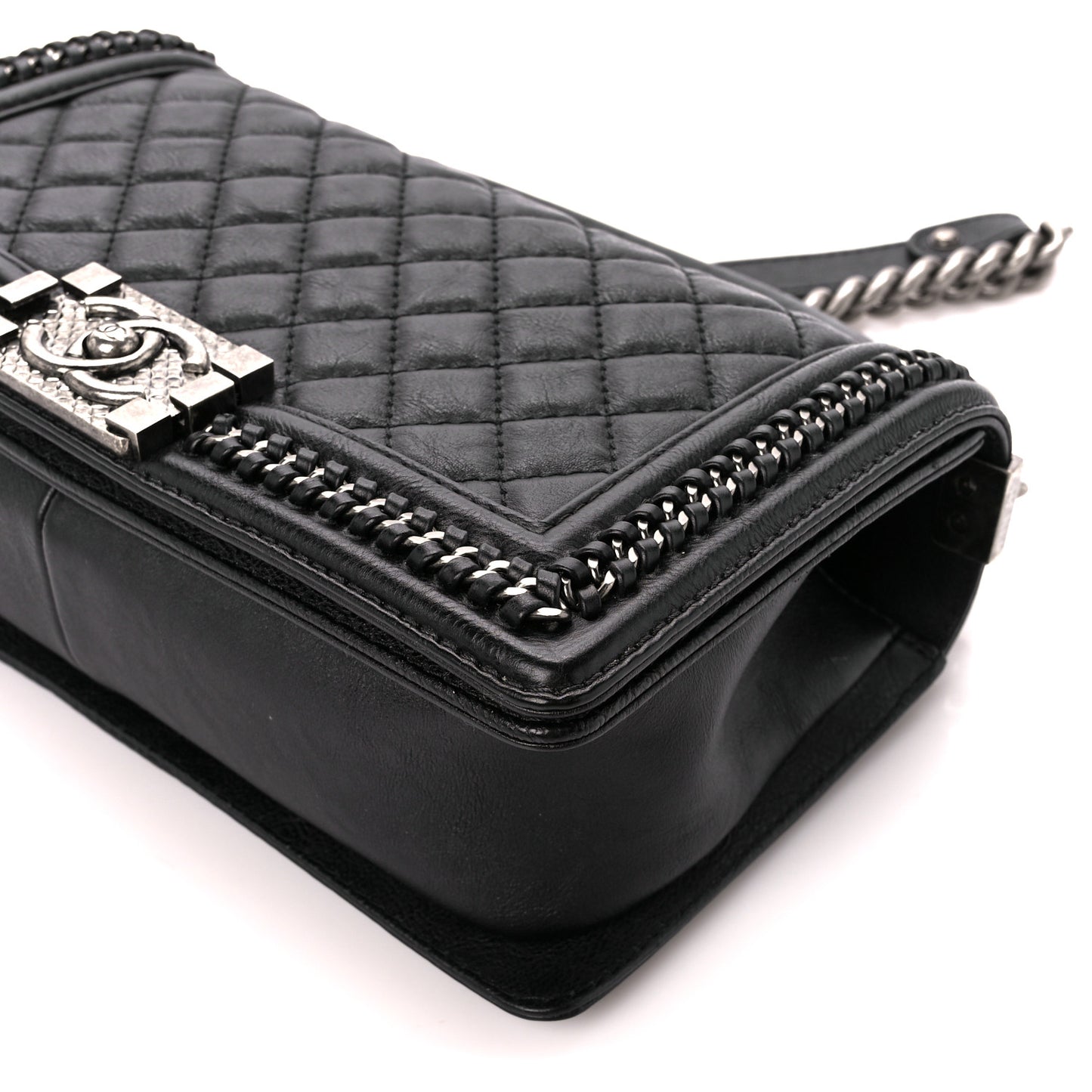Goatskin Quilted Medium Boy Handle Flap Black