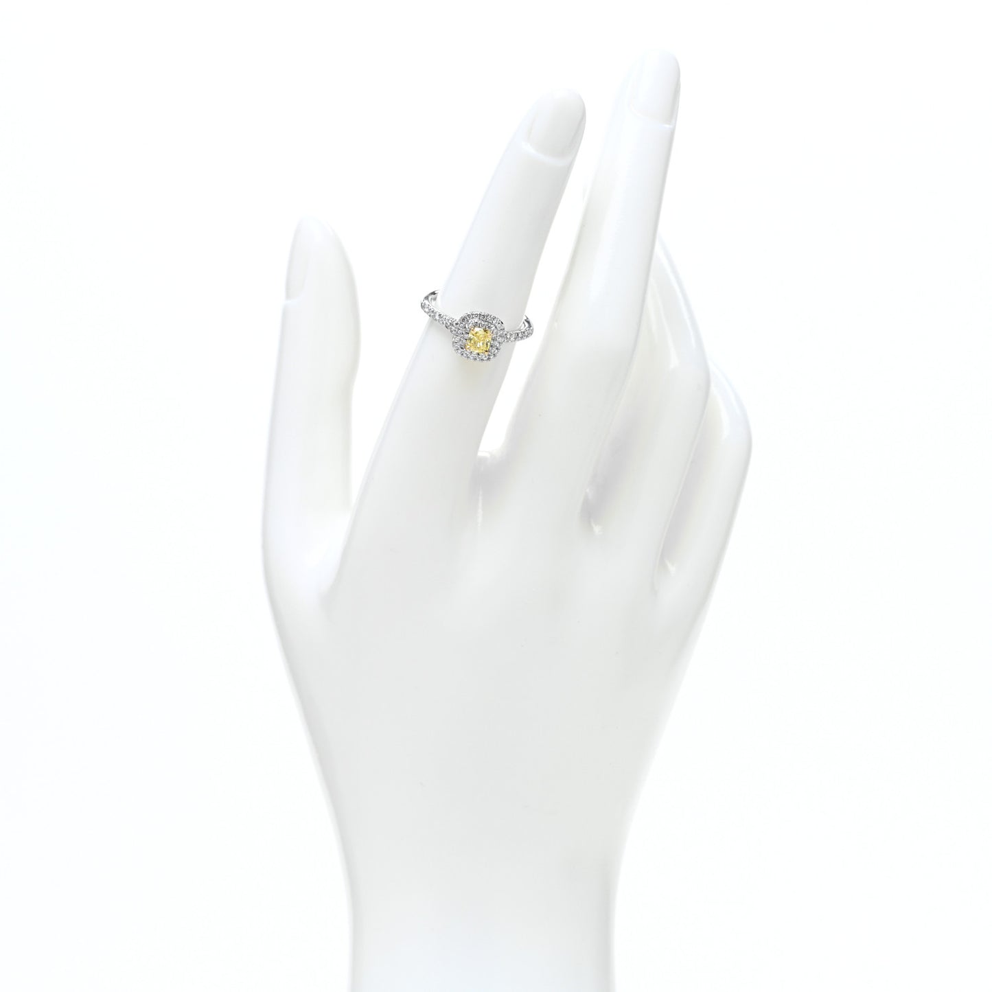 Platinum 18K Yellow Gold Fancy Yellow Diamond .37ct Soleste Engagement Ring 50 5.5