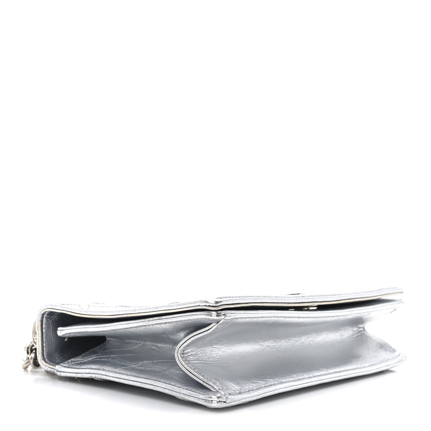 Metallic Crinkled Lambskin Medium Diorama Flap Bag Silver
