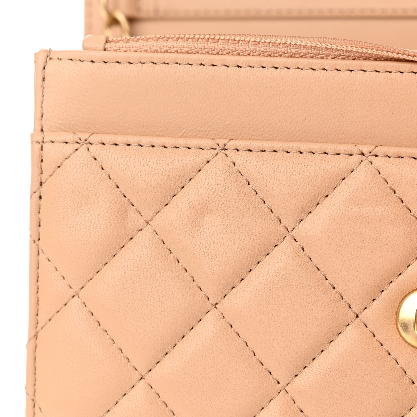 Lambskin Quilted CC Pearl Crush Wallet on Chain WOC Beige