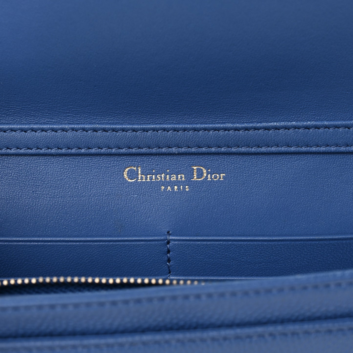 Grained Calfskin Diorama Wallet on Chain Pouch Blue