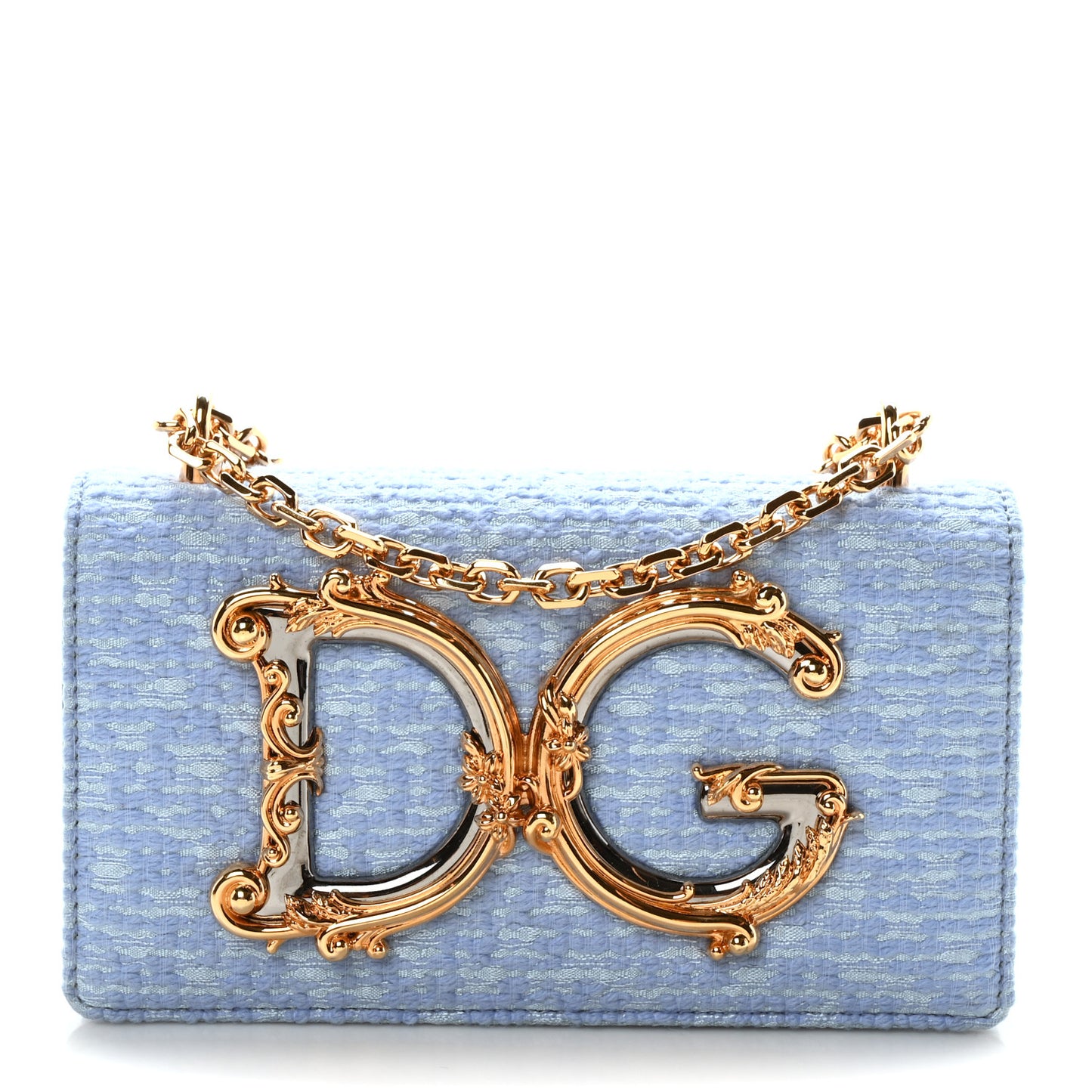Calfskin Boucle DG Girls Phone Shoulder Bag Light Blue