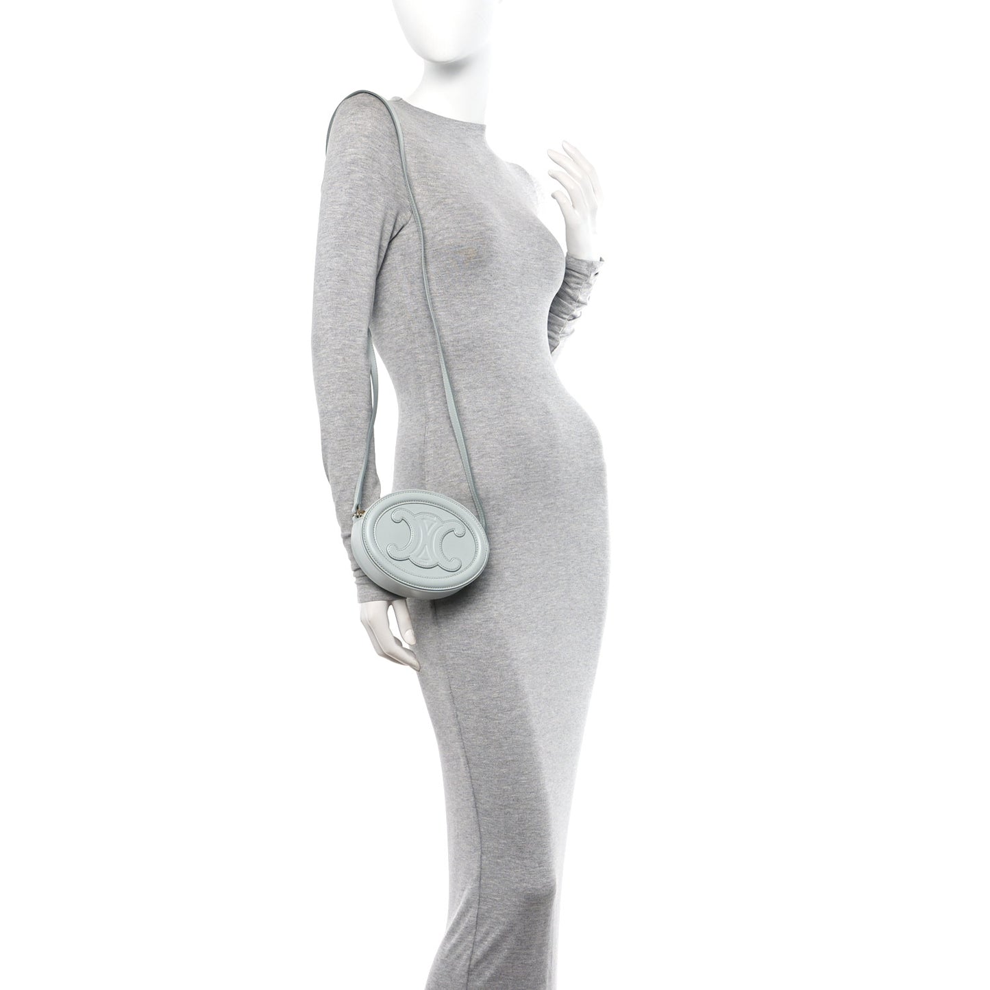 Smooth Calfskin Cuir Small Triomphe Oval Crossbody Purse Soft Blue