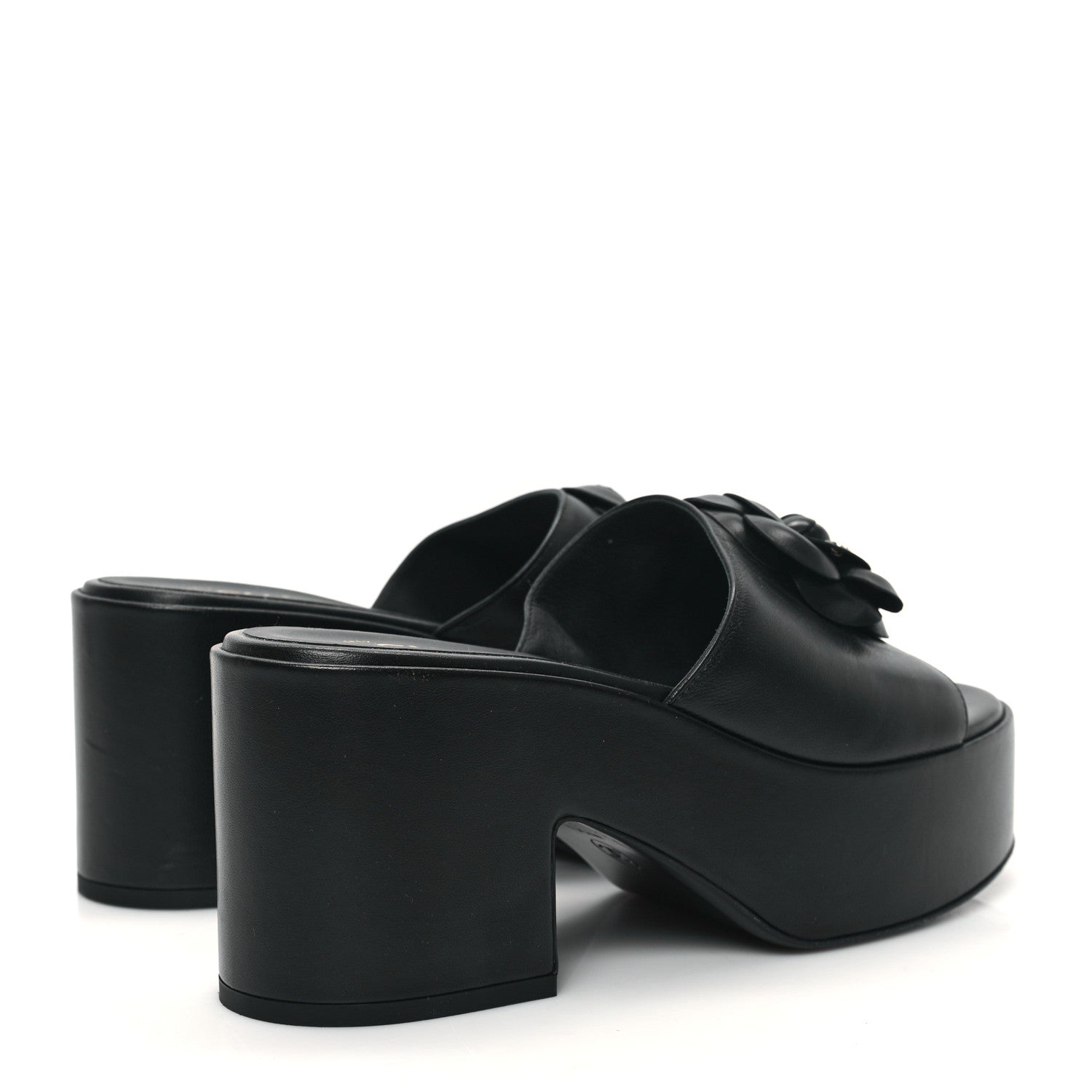 Chanel Lambskin Camellia Platform Mules 38.5 Black 4 of 8