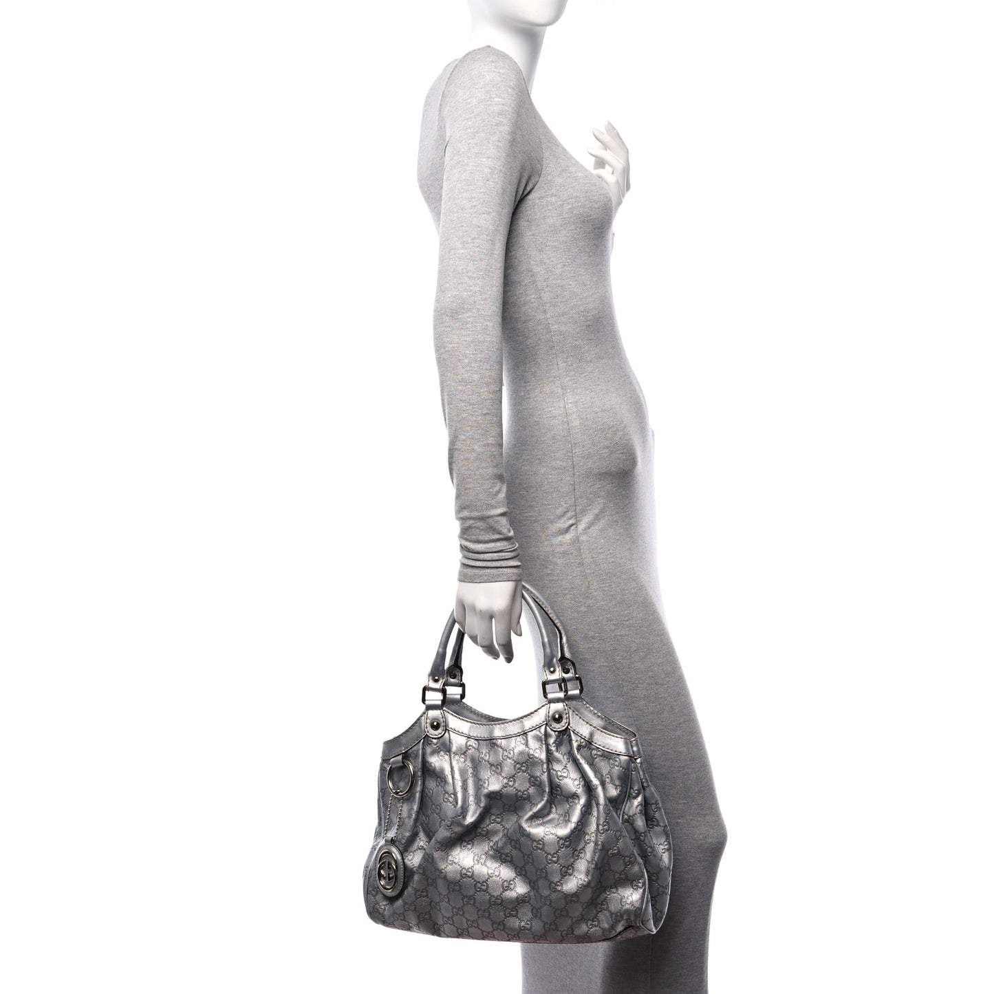 Metallic Guccissima Medium Sukey Tote Silver