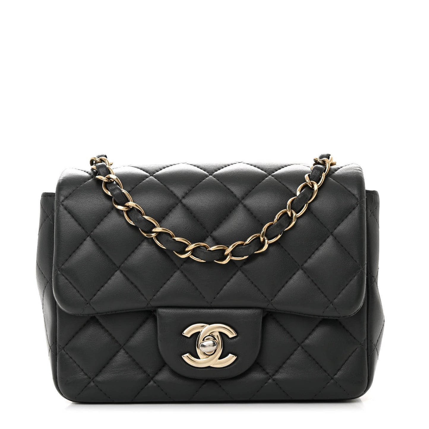 Lambskin Quilted Mini Square Flap Dark Grey