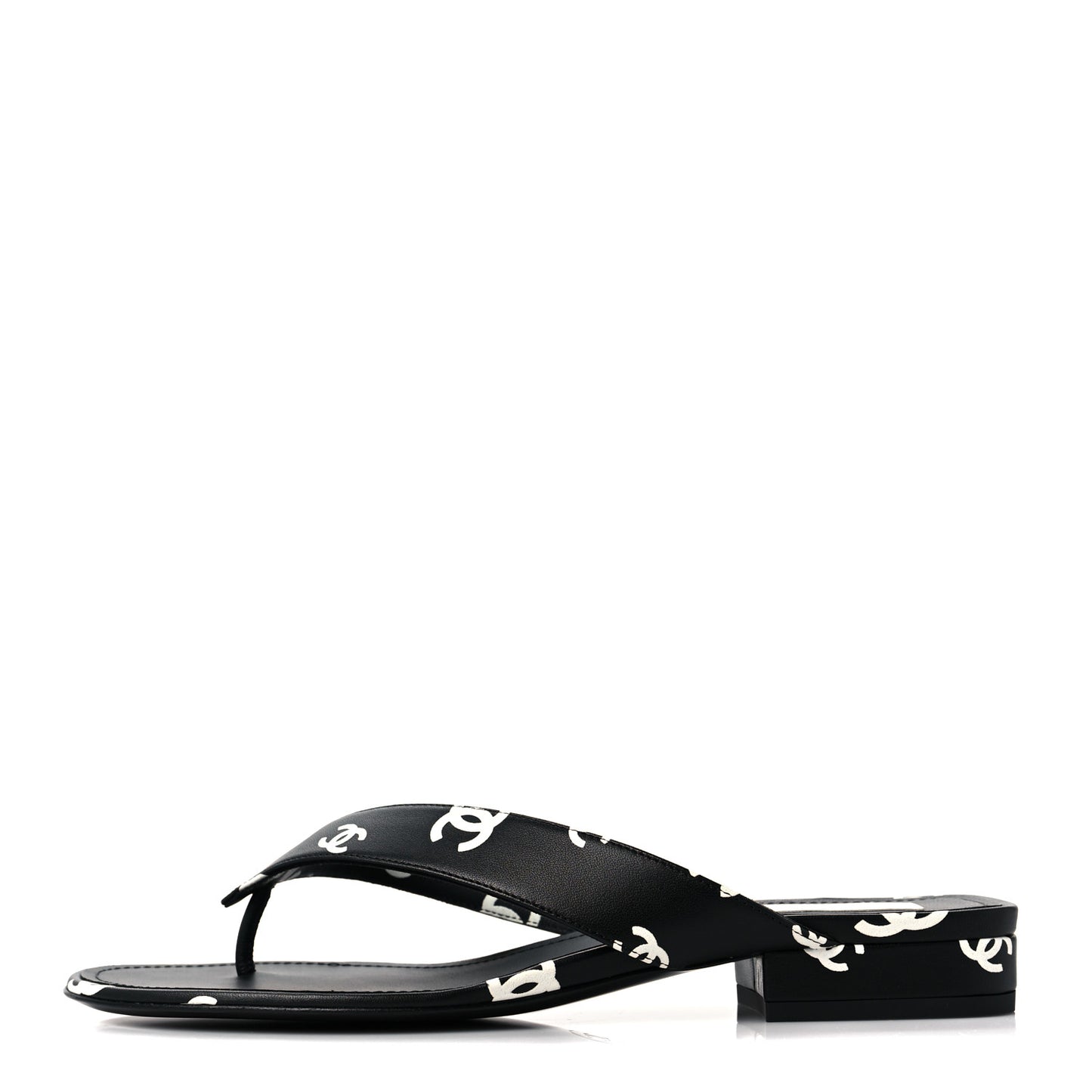 Lambskin Printed CC Thong Sandals 38.5 Black White