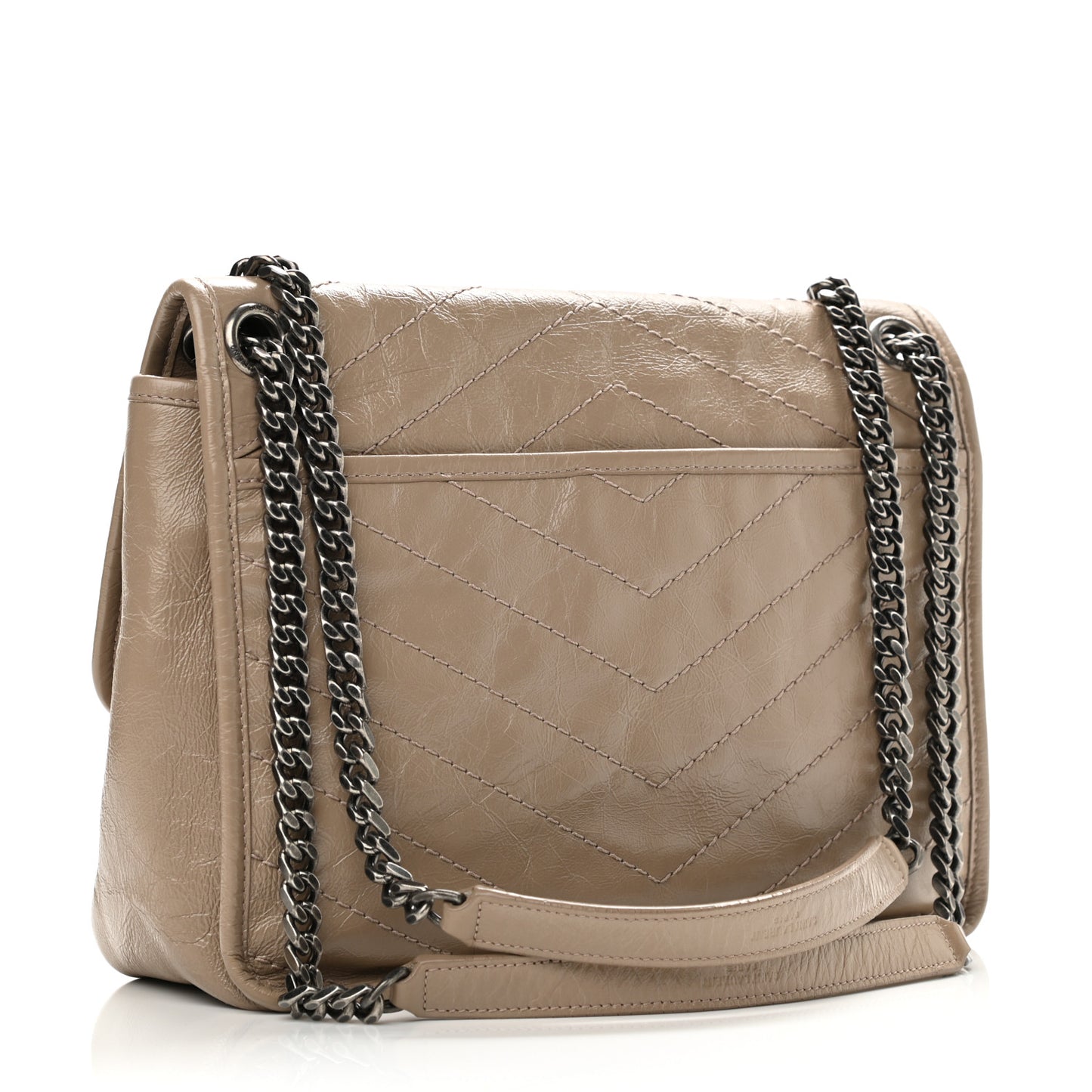 Crinkled Calfskin Matelasse Monogram Medium Niki Chain Satchel Light Natural