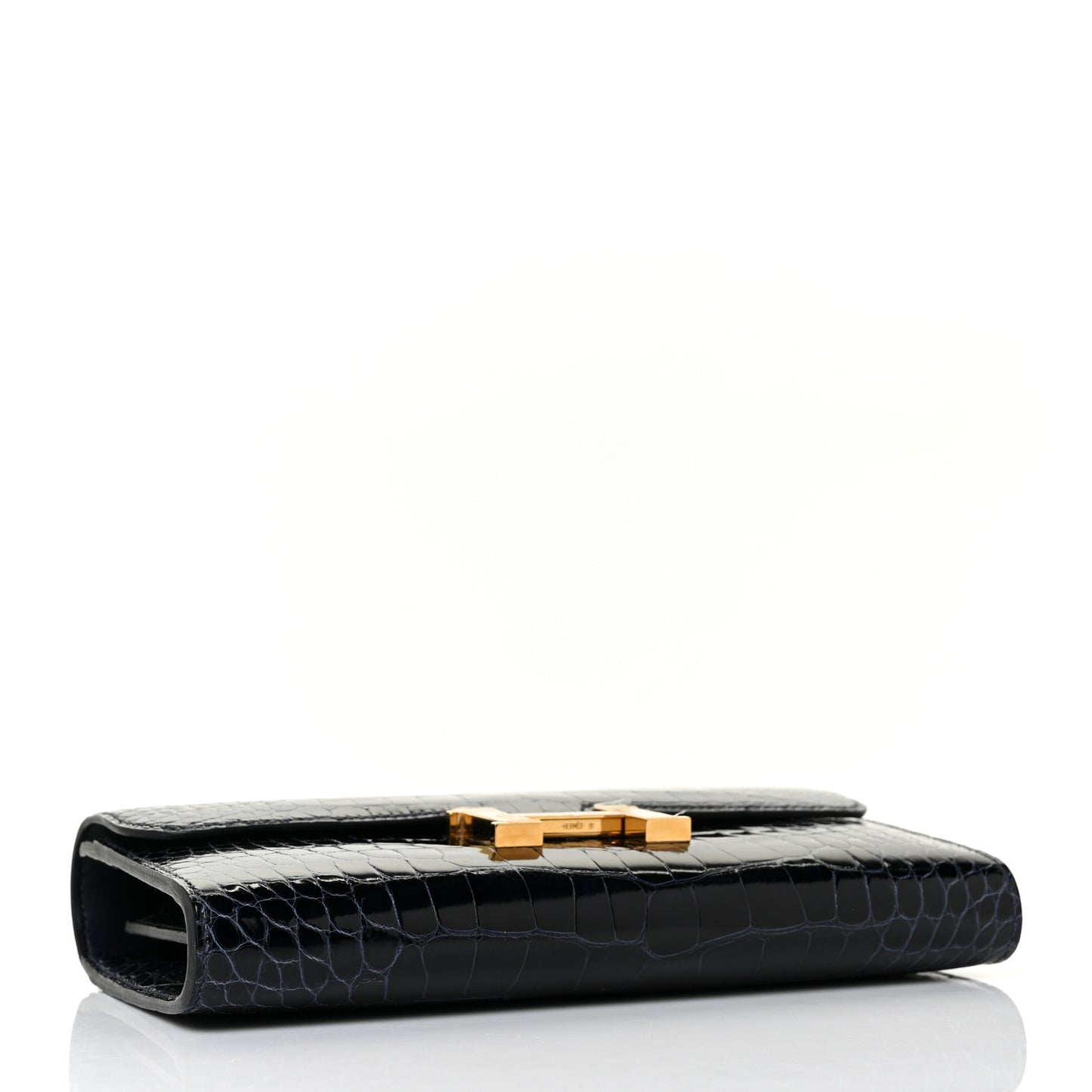 Shiny Alligator Constance Long Wallet Bleu Marine