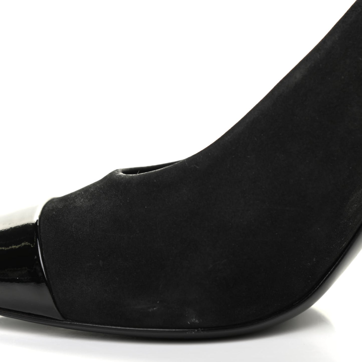 Patent Suede Calfskin Pearl Cap Toe Pumps 40 Black