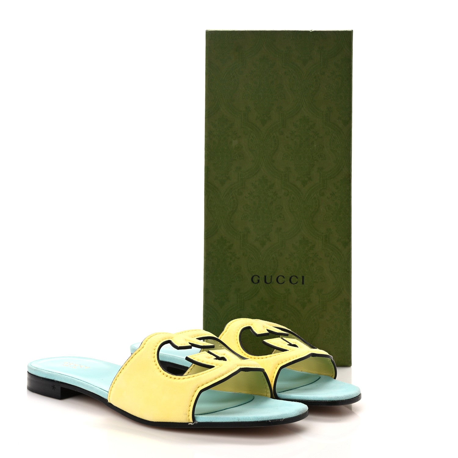 Gucci Kid Scamosciato Interlocking G Cut Out Slide Sandals 38 Banana 8 of 8