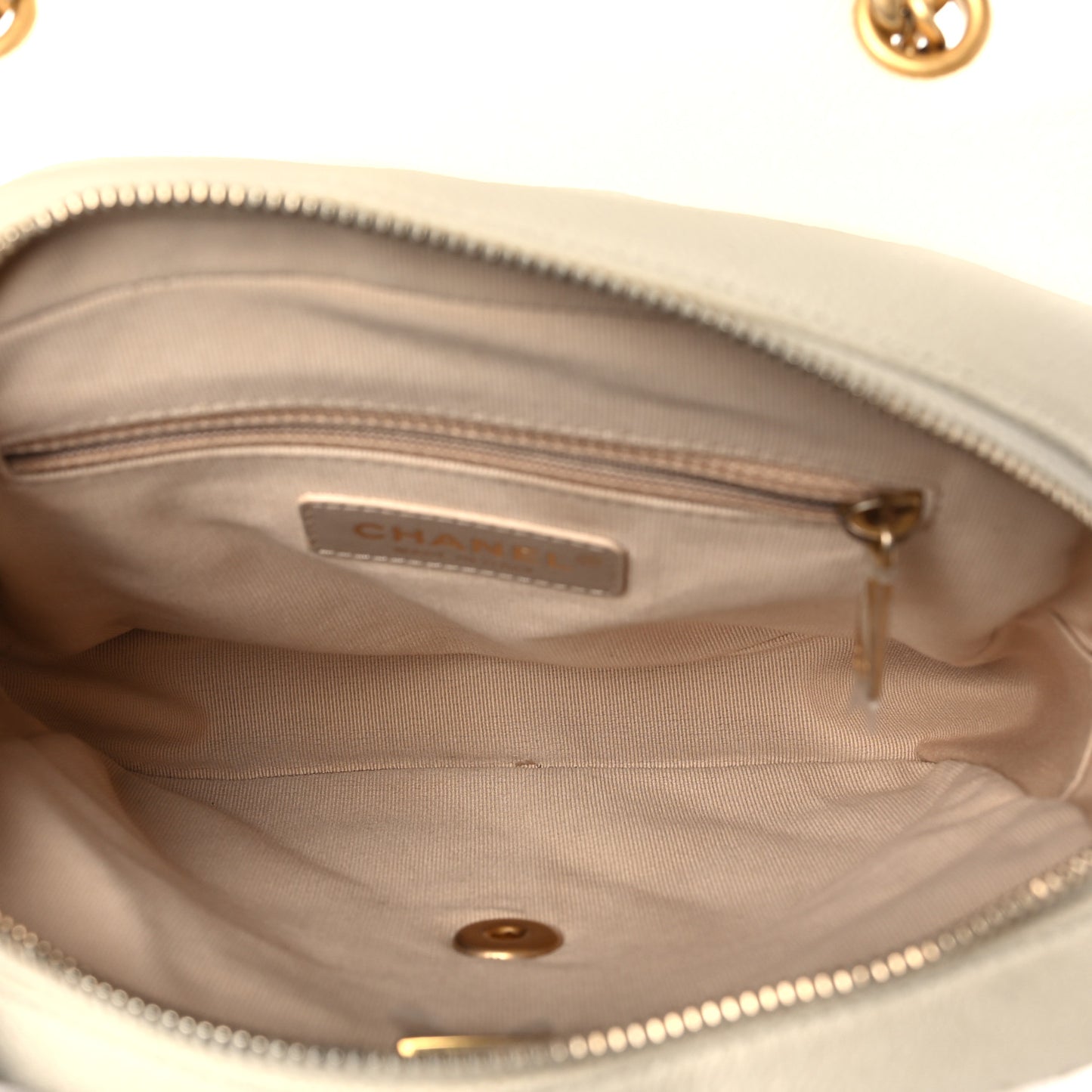 Shiny Caviar Quilted Chain Melody Backpack White